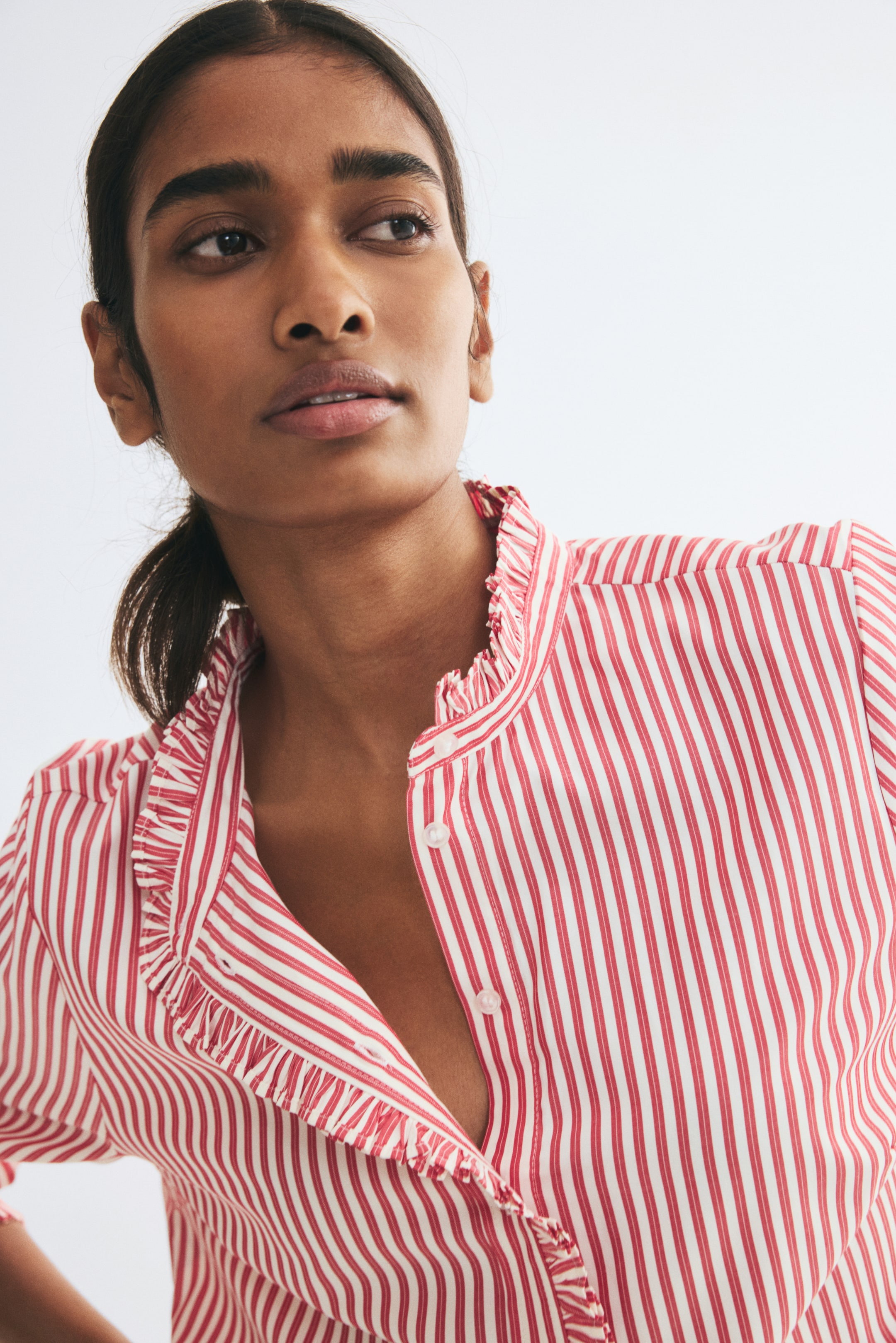Ruffle-Trimmed Button-Front Blouse