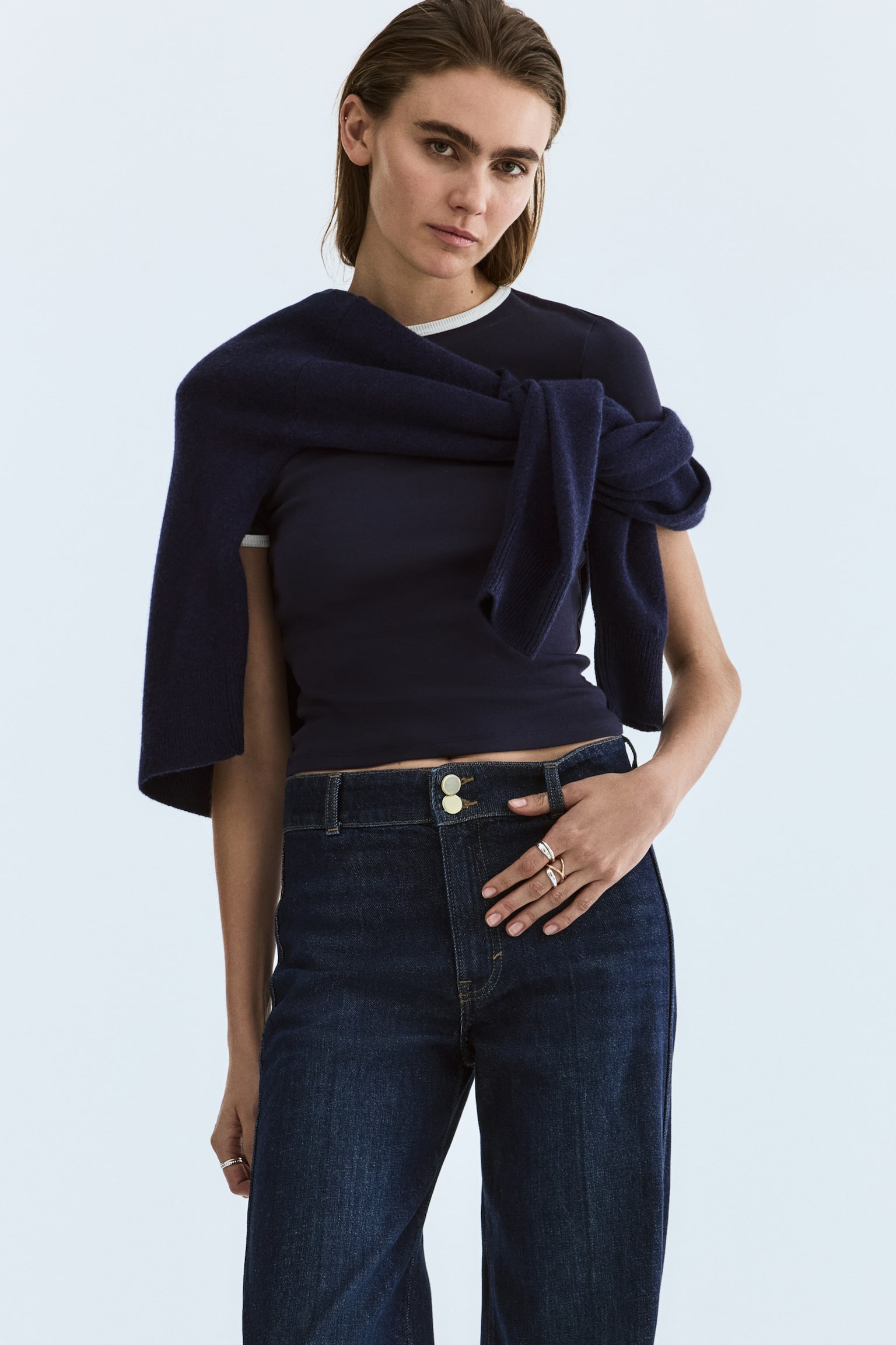 Wide High Waist Jeans - Màu xanh denim đậm/Màu trắng/Màu xanh denim nhạt/Màu xanh denim - 3