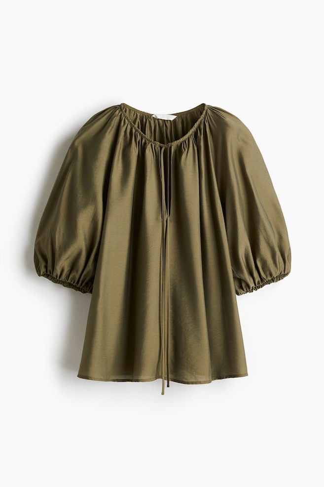 Balloon-sleeved blouse - Dark khaki green/Light beige/Zebra print/Pink/Patterned/Beige - 1