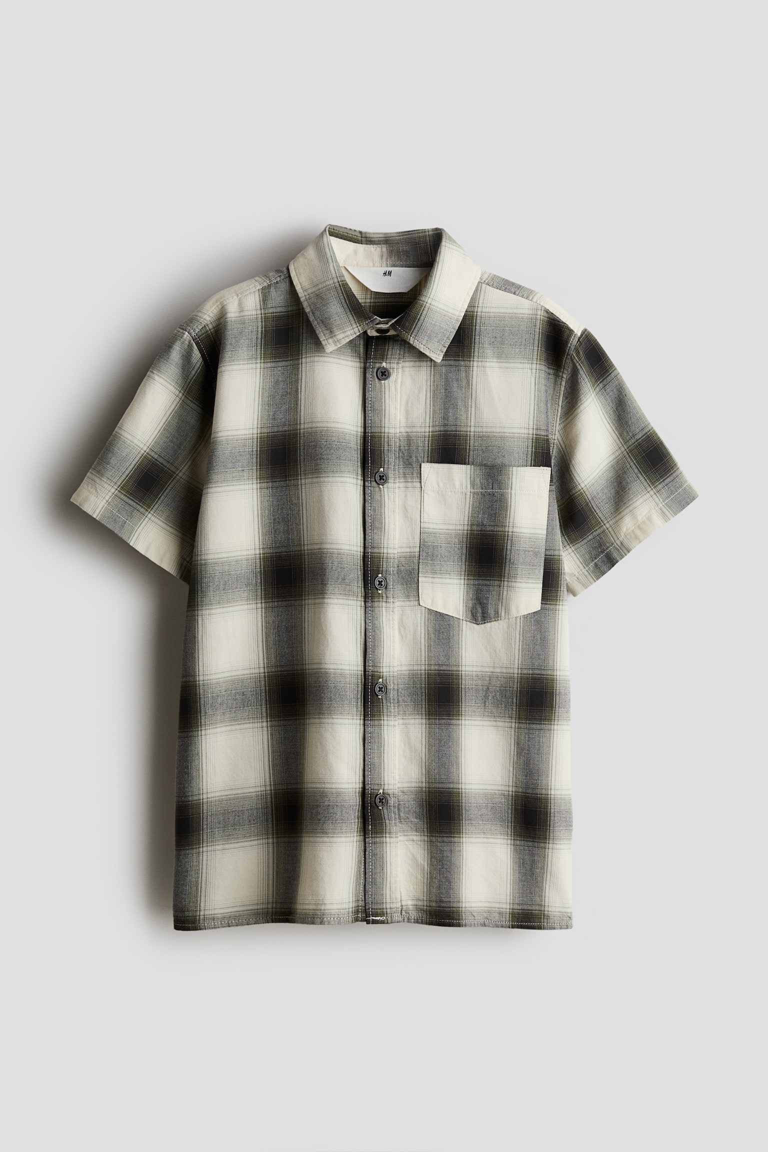 Short-sleeved cotton shirt - Grey/Checked - 1