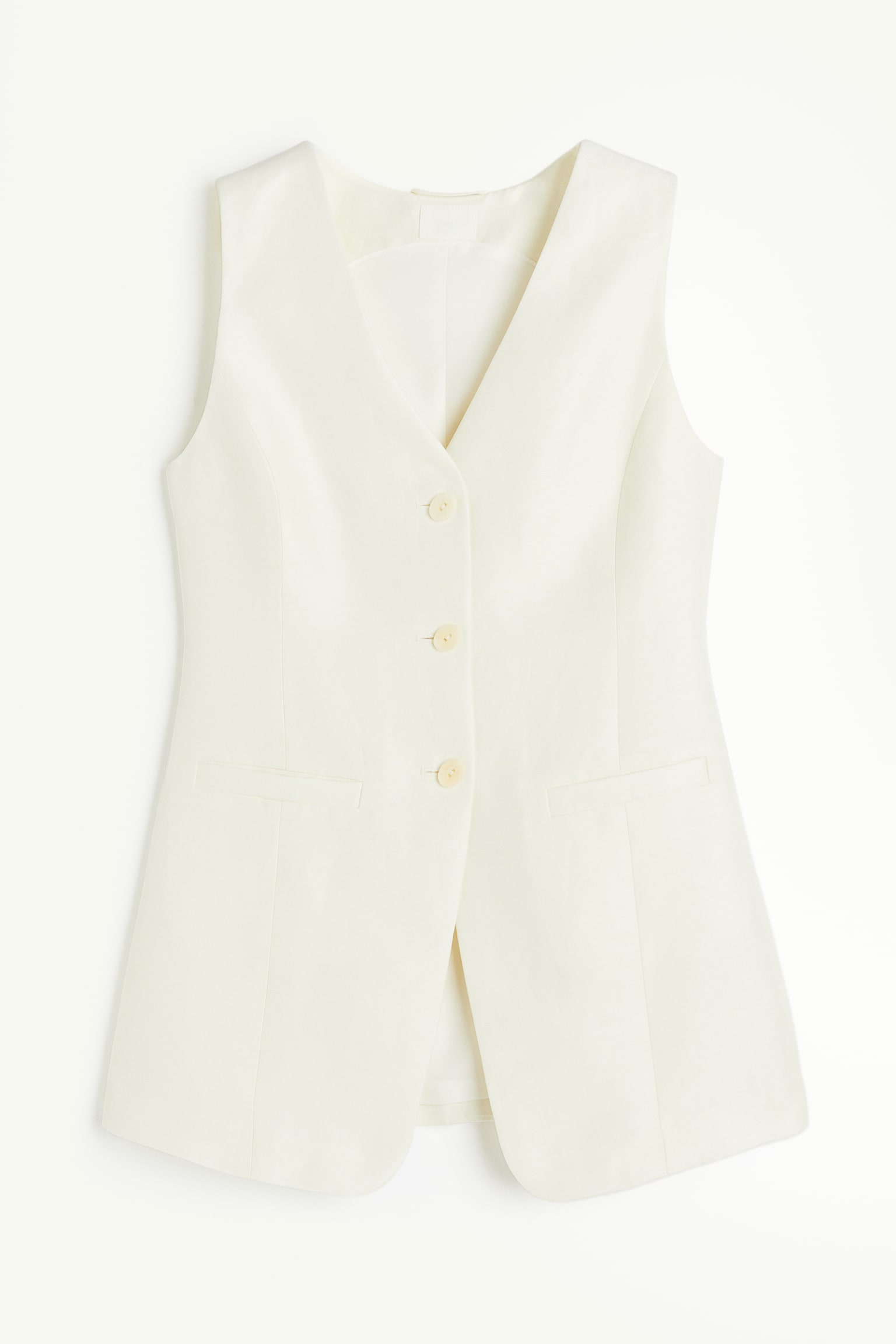 Linen Blend Suit Waistcoat - White - 2