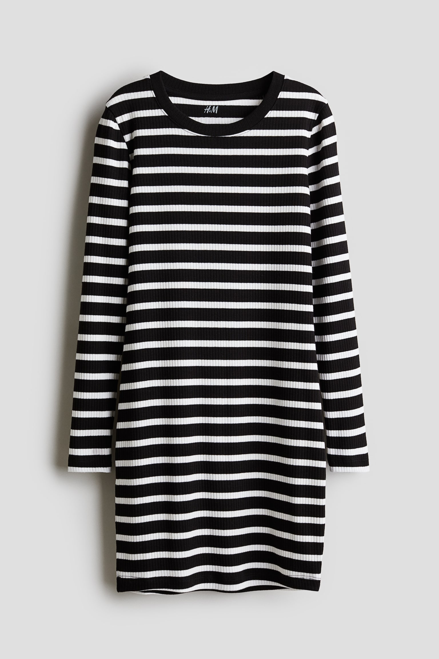 Ribbed jersey dress - Black/Striped/Black - 1