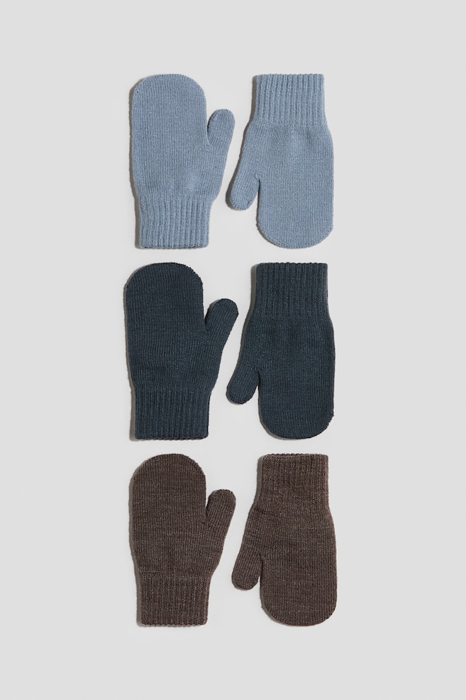 Lot de 3 paires de moufles - Bleu/marron/Noir/beige chiné/Rouge foncé/rose/crème/Marron/vert kaki - 1