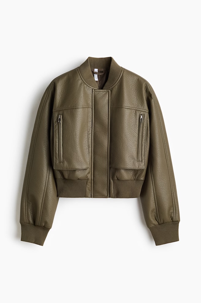 Coated Bomber Jacket - Dark khaki green - 1