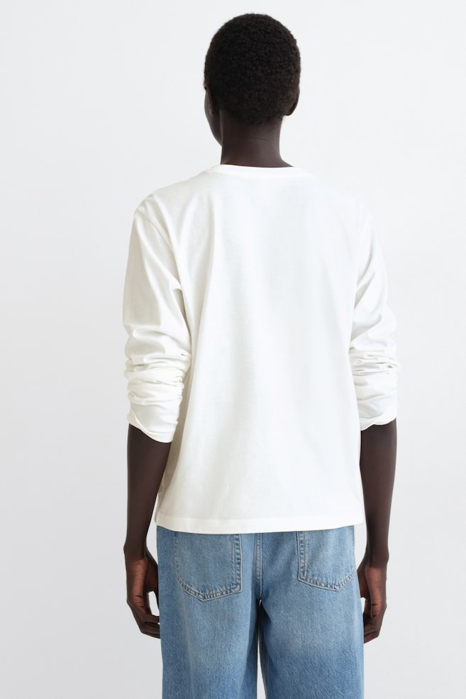 Maglia in cotone a maniche lunghe - White/Marrone scuro - 4