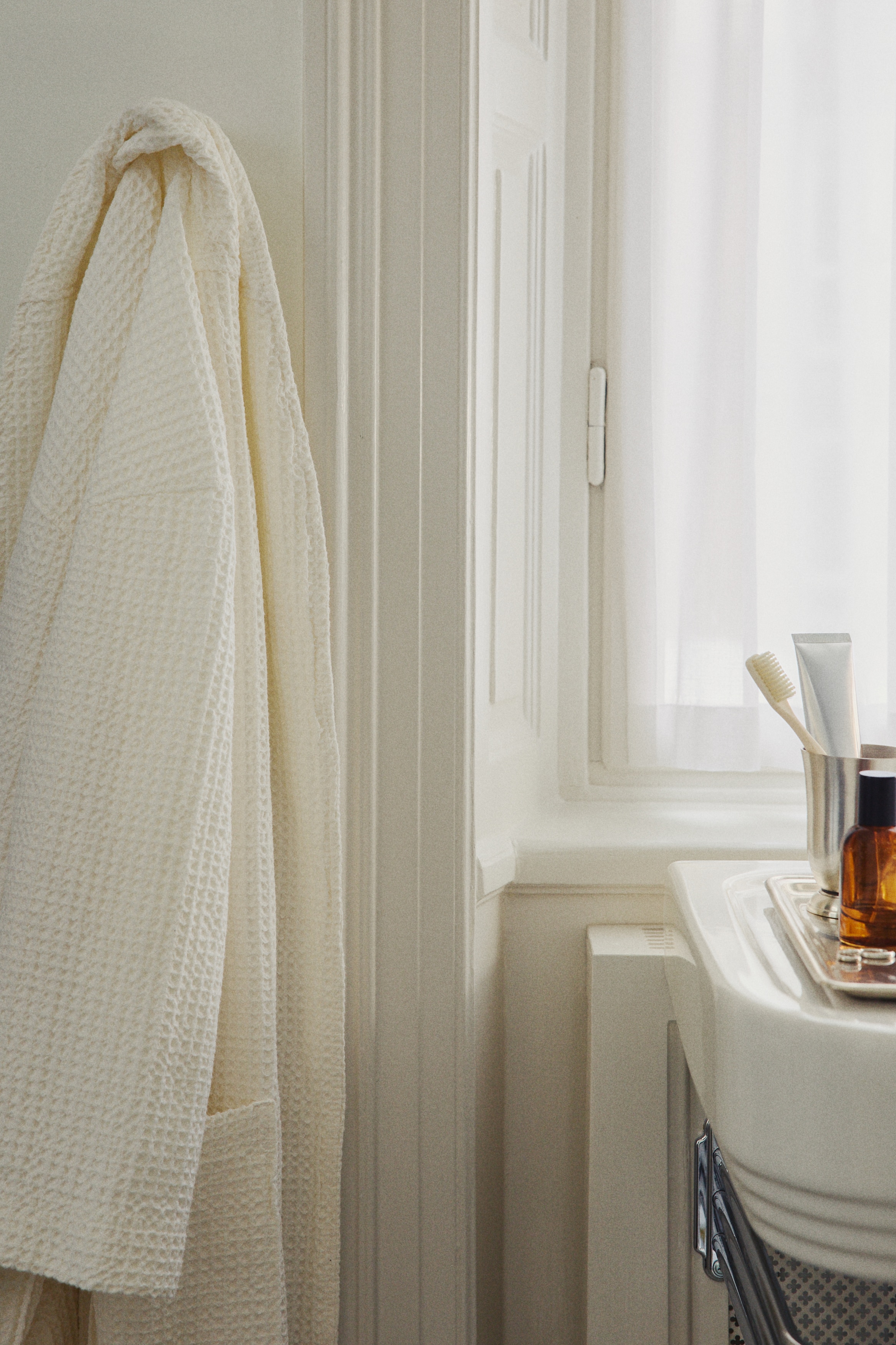 Župan s vaflovou texturou - Bílá/Pudrově růžová/Tmavě béžová/Světle žlutá