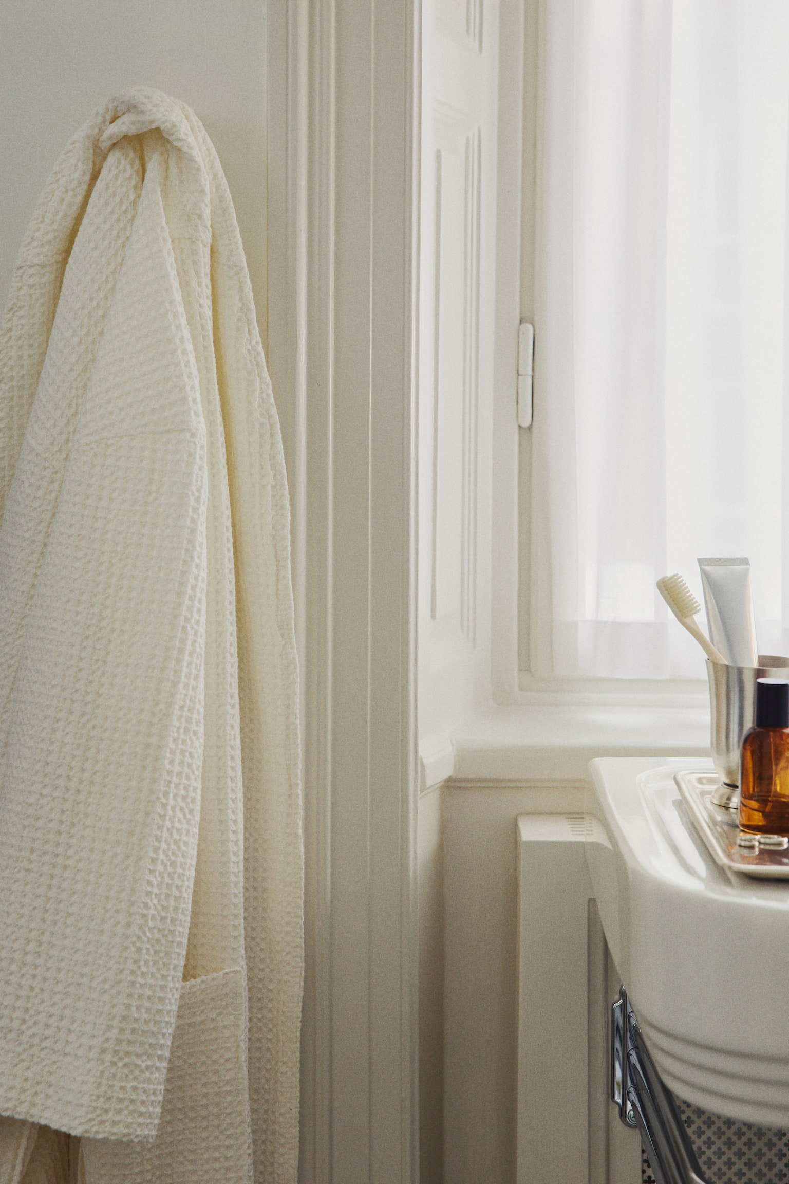 Халат із вафельною текстурою - Білий/Темно-бежевий/Світло-жовтий/Пудрово-рожевий - 2