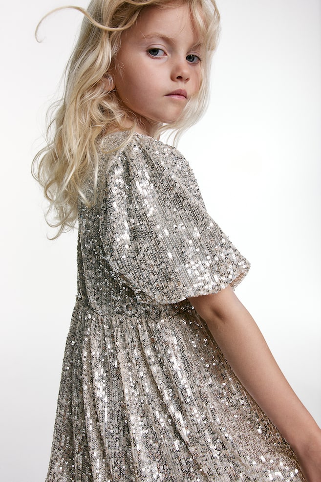 Sequined dress - Beige/Silver-coloured - 5