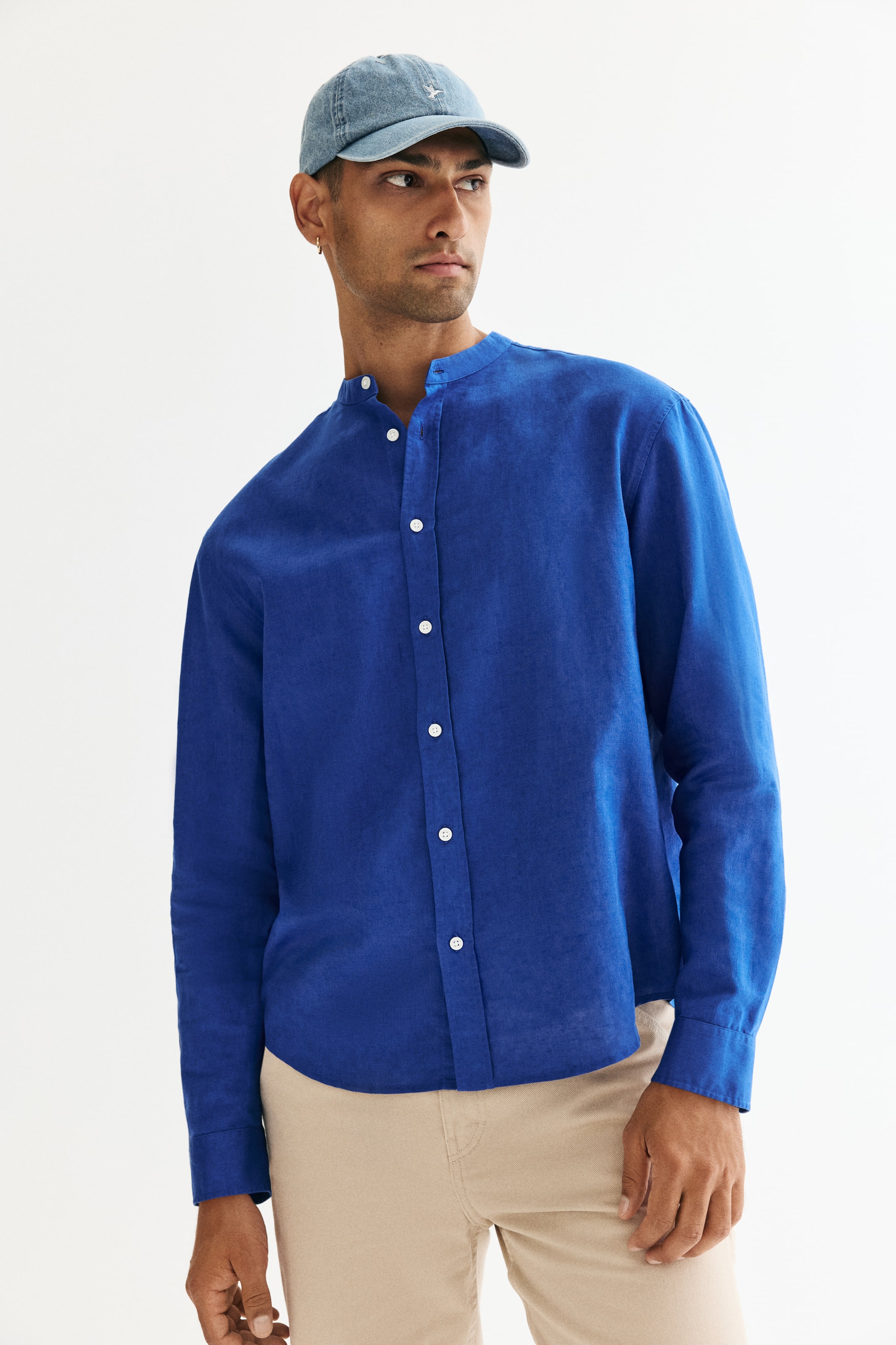 View larger image: Regular Fit Linen-blend grandad shirt - Bright blue - Men | H&M IN 1