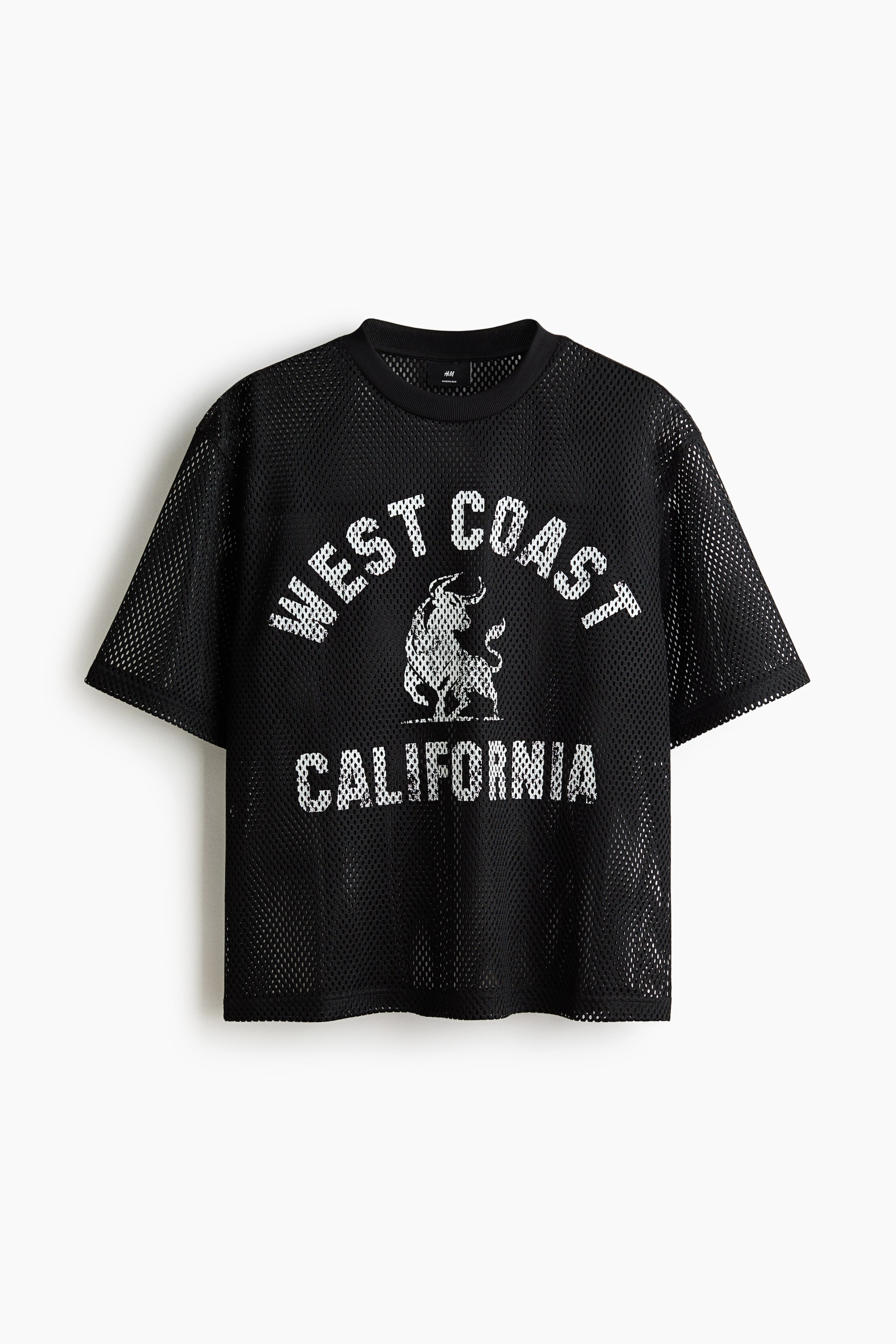 Ampliar la imagen: Playera Oversized Fit en malla con diseño - Negro/West Coast - Men | H&M MX 1