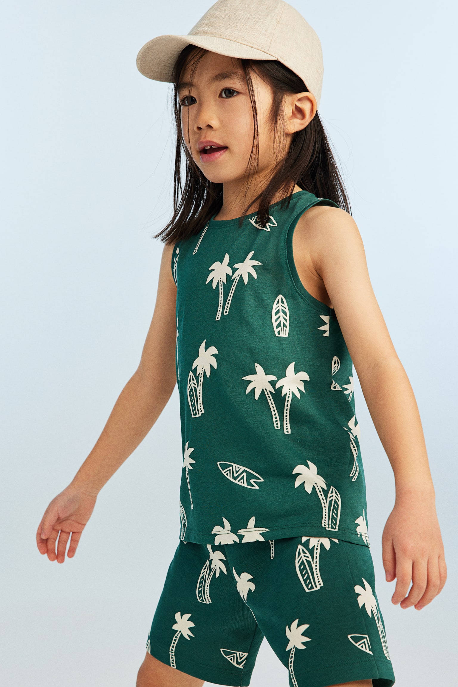 2-piece Print Set - Dark green/Palm trees/Light orange/Sunshine/White/Surfing dinosaur/White/Surf - 2