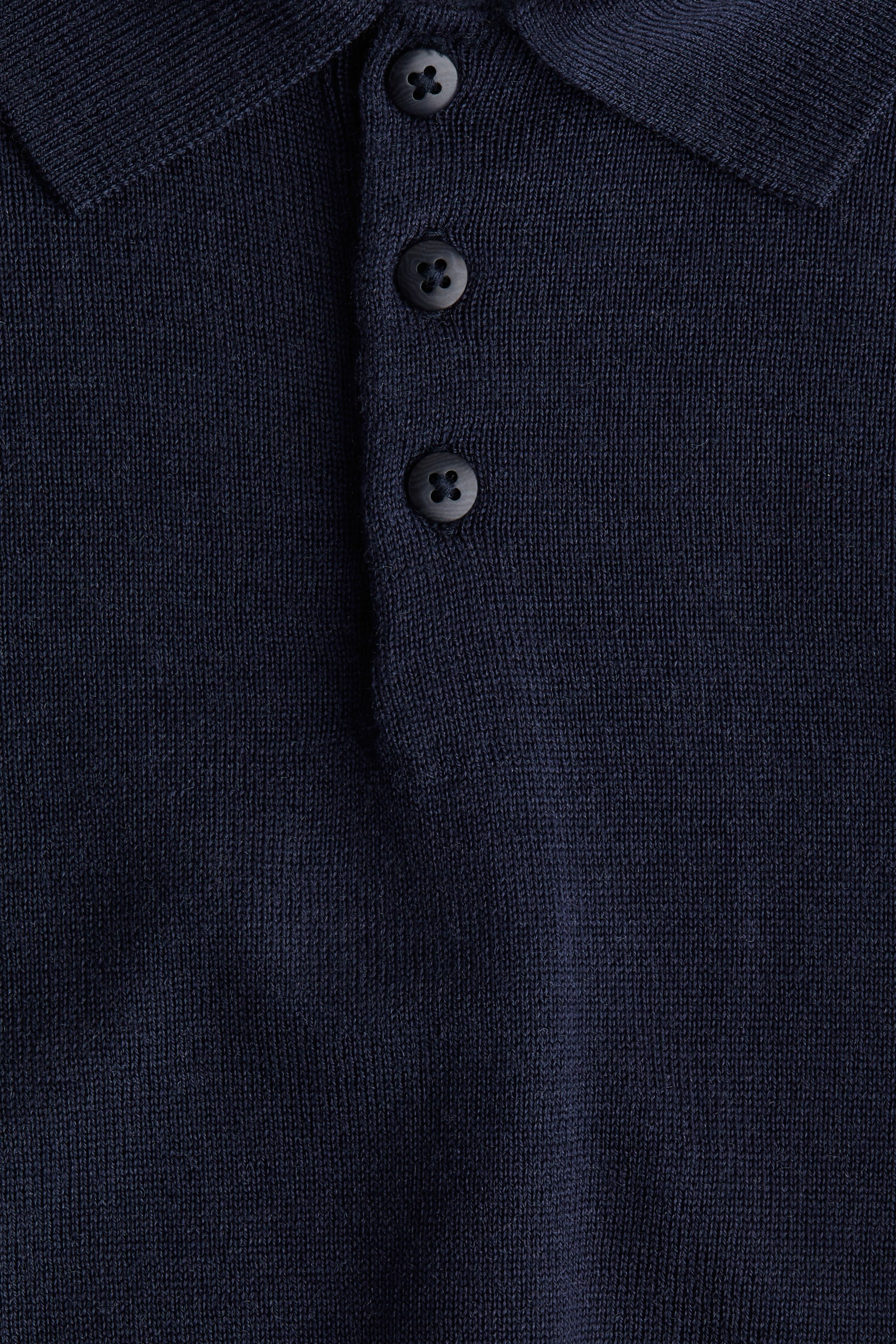 Fine-knit wool polo jumper - Navy blue/Cream - 2