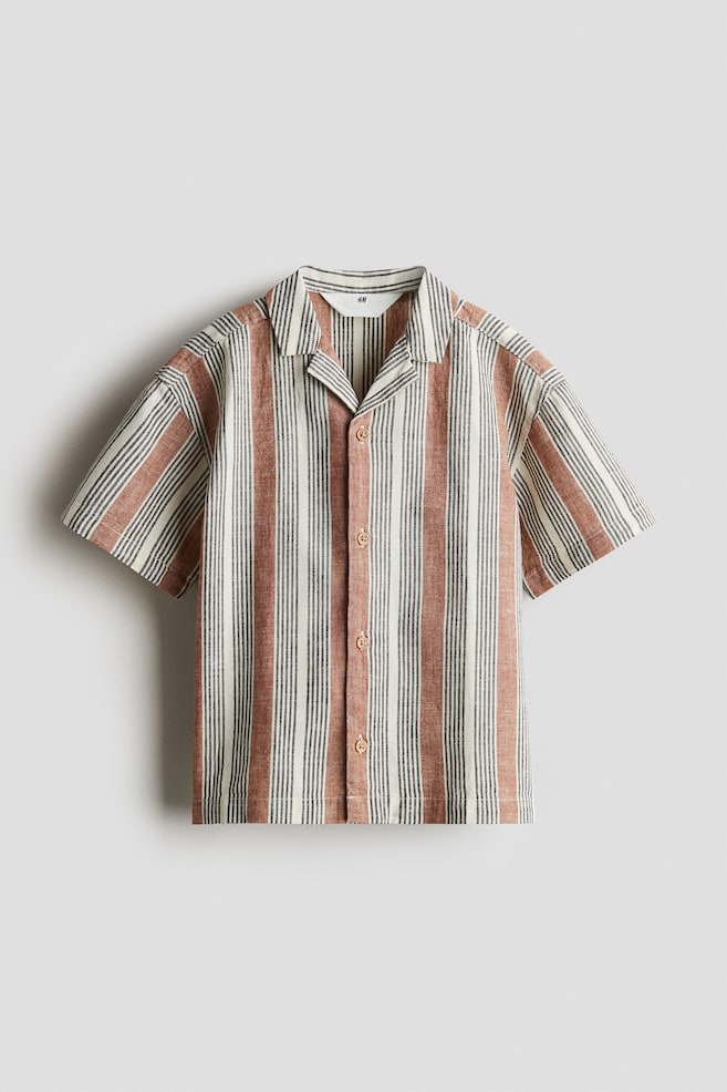 Linen-blend resort shirt - Light beige/Striped - 1