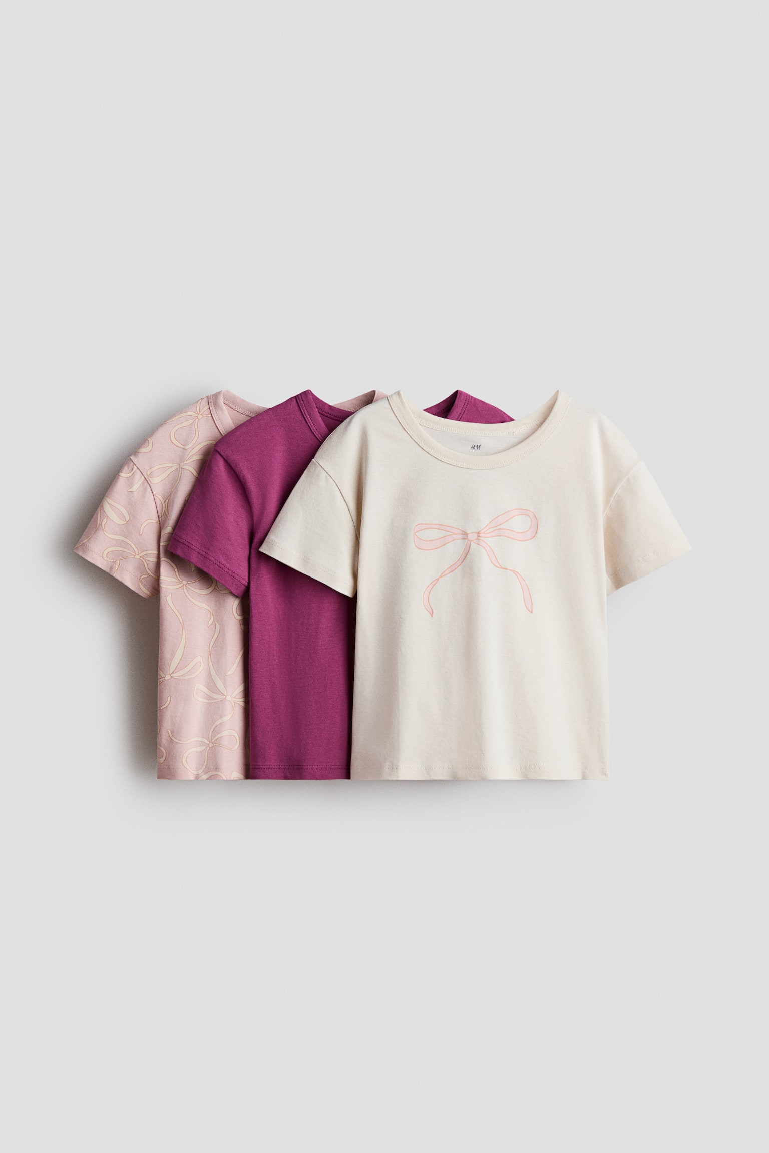 3-Pack Cotton T-Shirts - Pink/plum/Light blue/rainbows