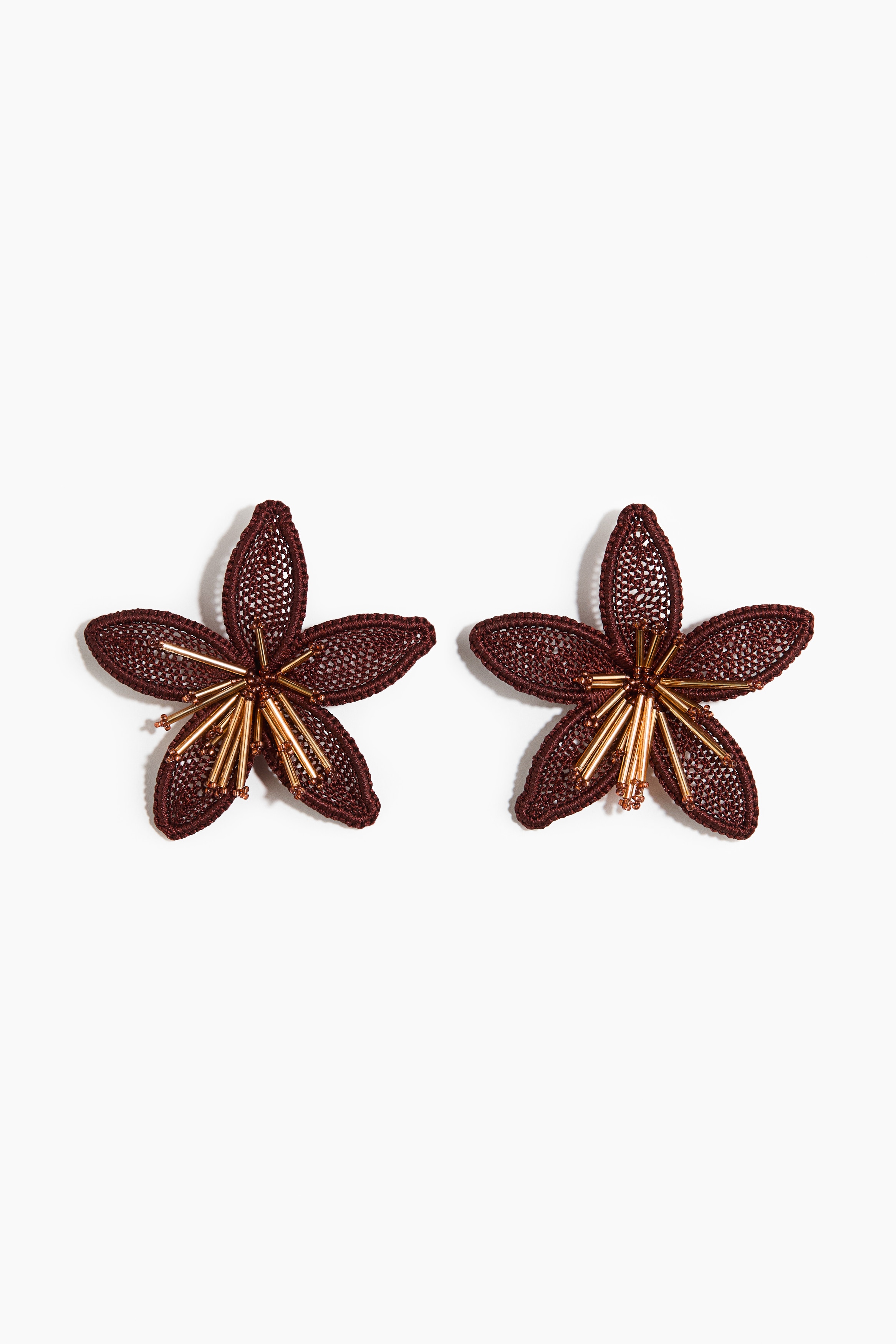 Large flower-shaped earrings - Dark brown