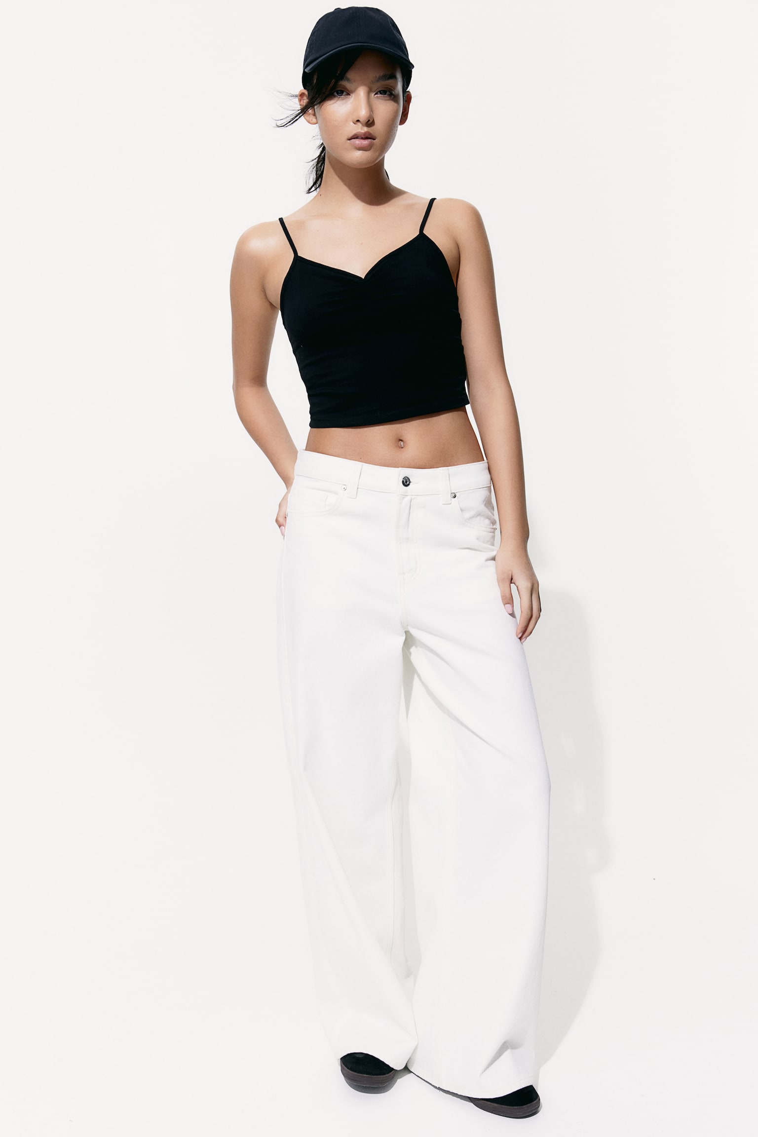 Cropped strappy top - Black/Dark grey/Light yellow/White - 3