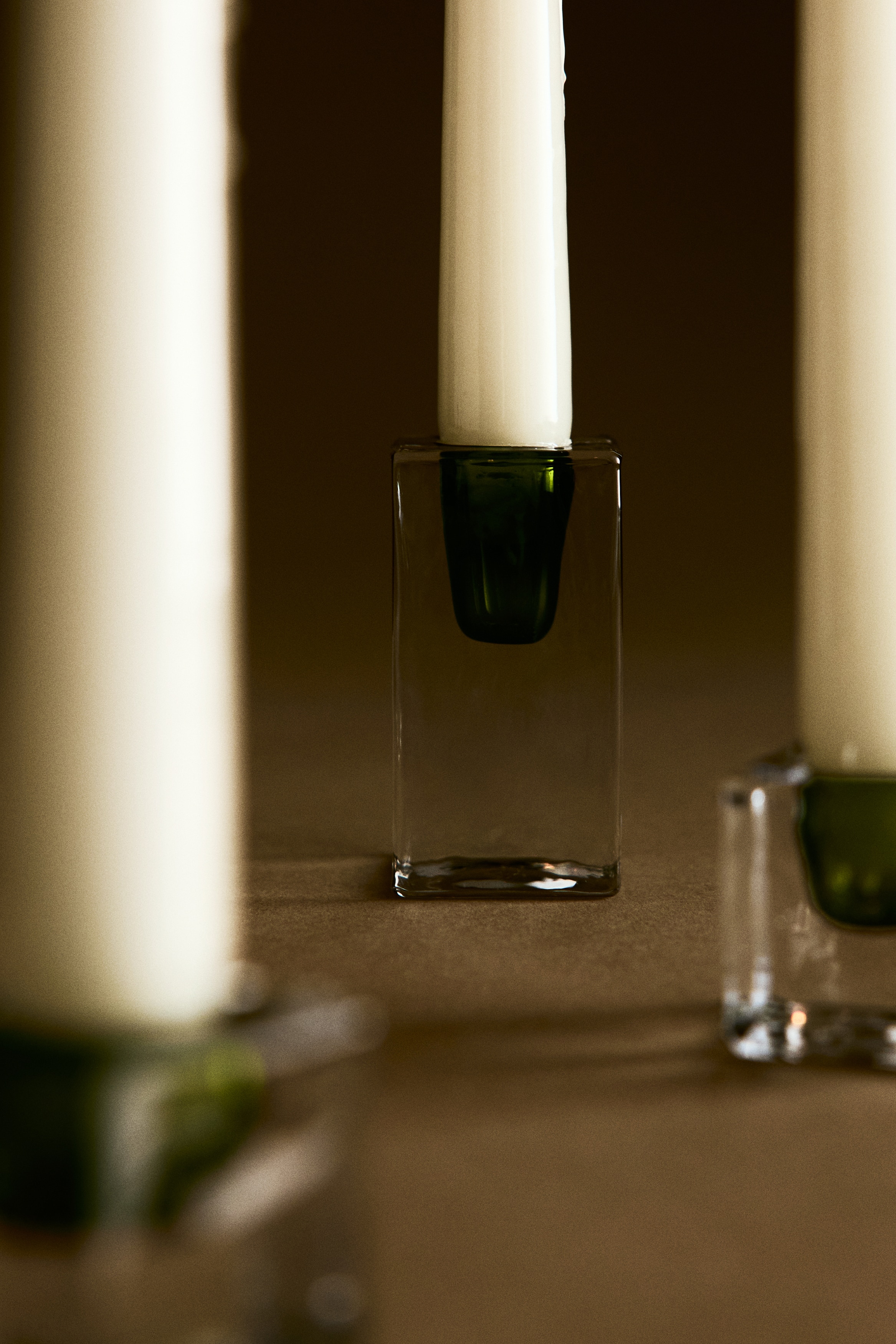 Glass Candlestick - Green/transparent/Gray/transparent/Red/transparent