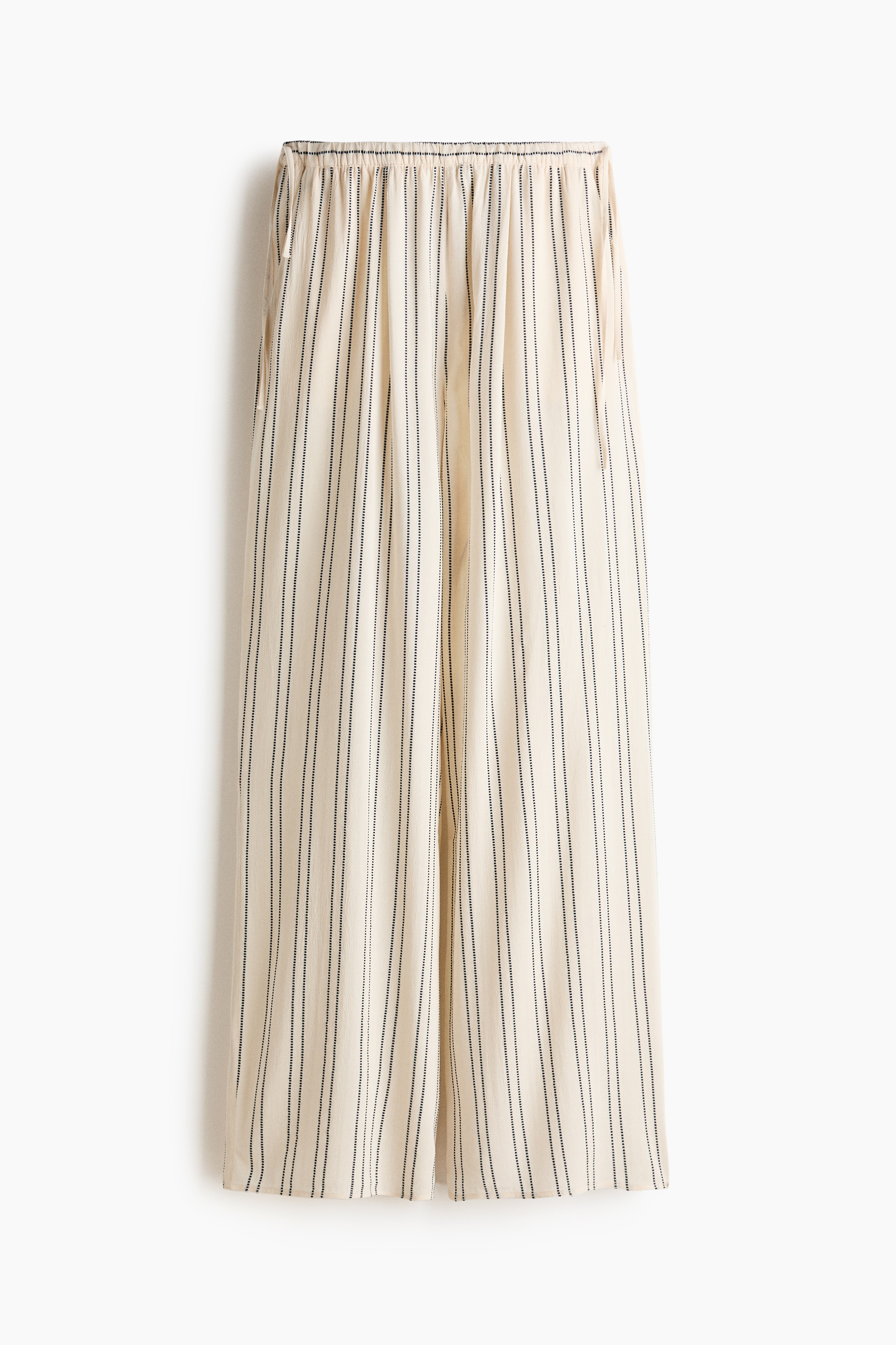 Wide-Leg Drawstring Pants-Light beige/blue striped