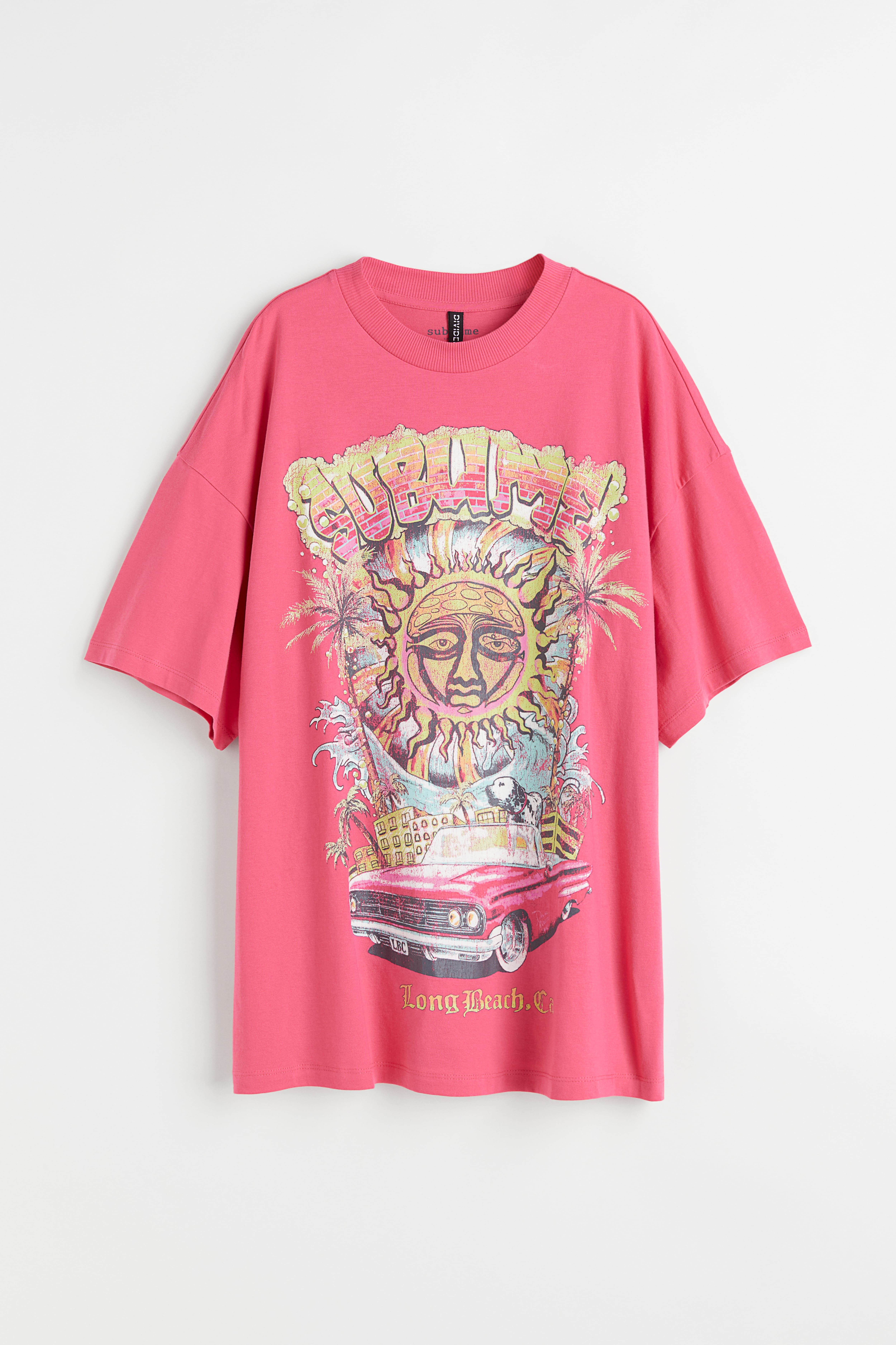 Printed T-shirt - Round Neck - Short sleeve - Pink/Sublime - Ladies | H&M US