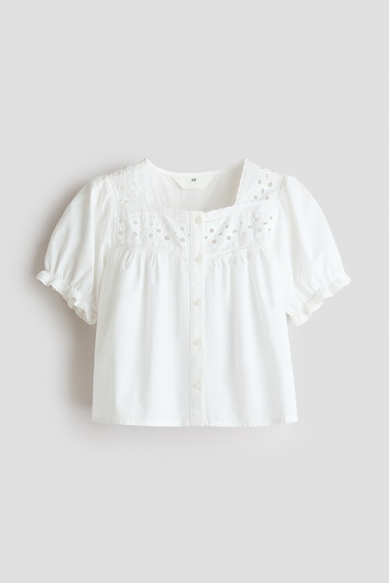 Детские блузки H&M Puff-Sleeved Cotton Blouse