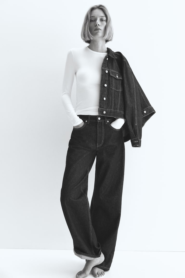 Top à manches longues en microfibre - Noir - FEMME | H&M FR