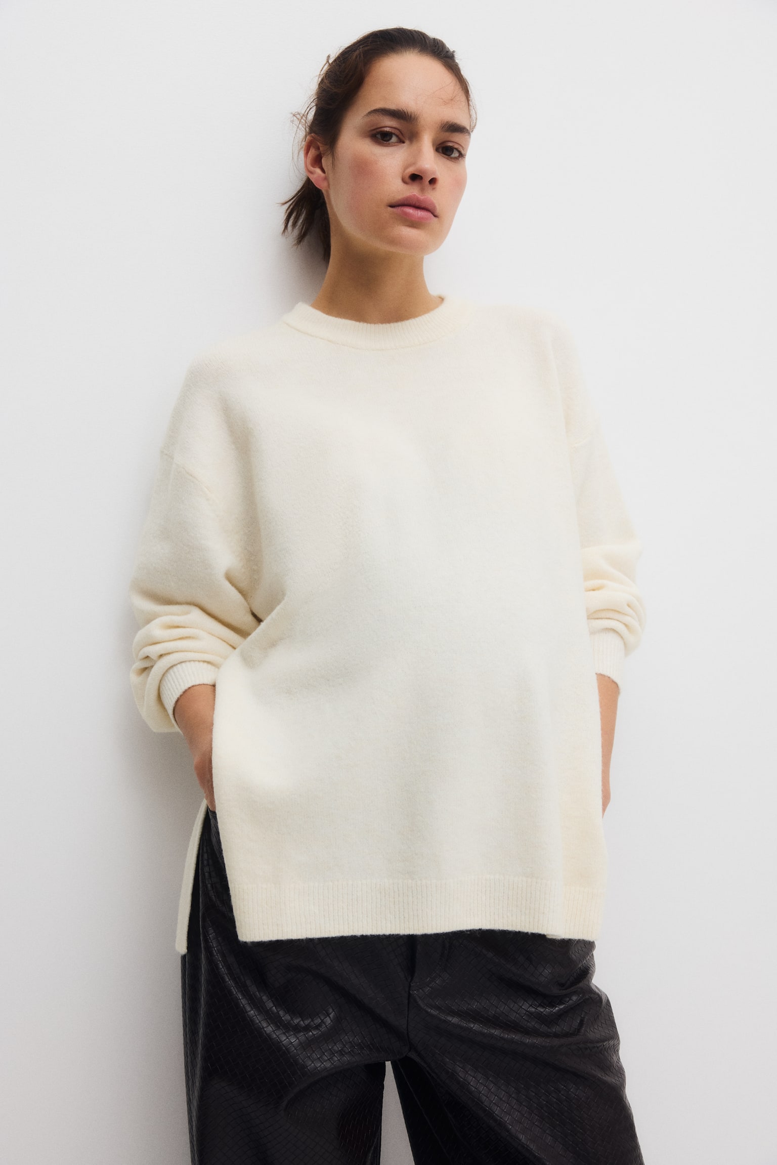 MAMA Suéter con aberturas en la bastilla - Crema/Borgoña/Beige jaspeado claro/Crema/Franjas - 2