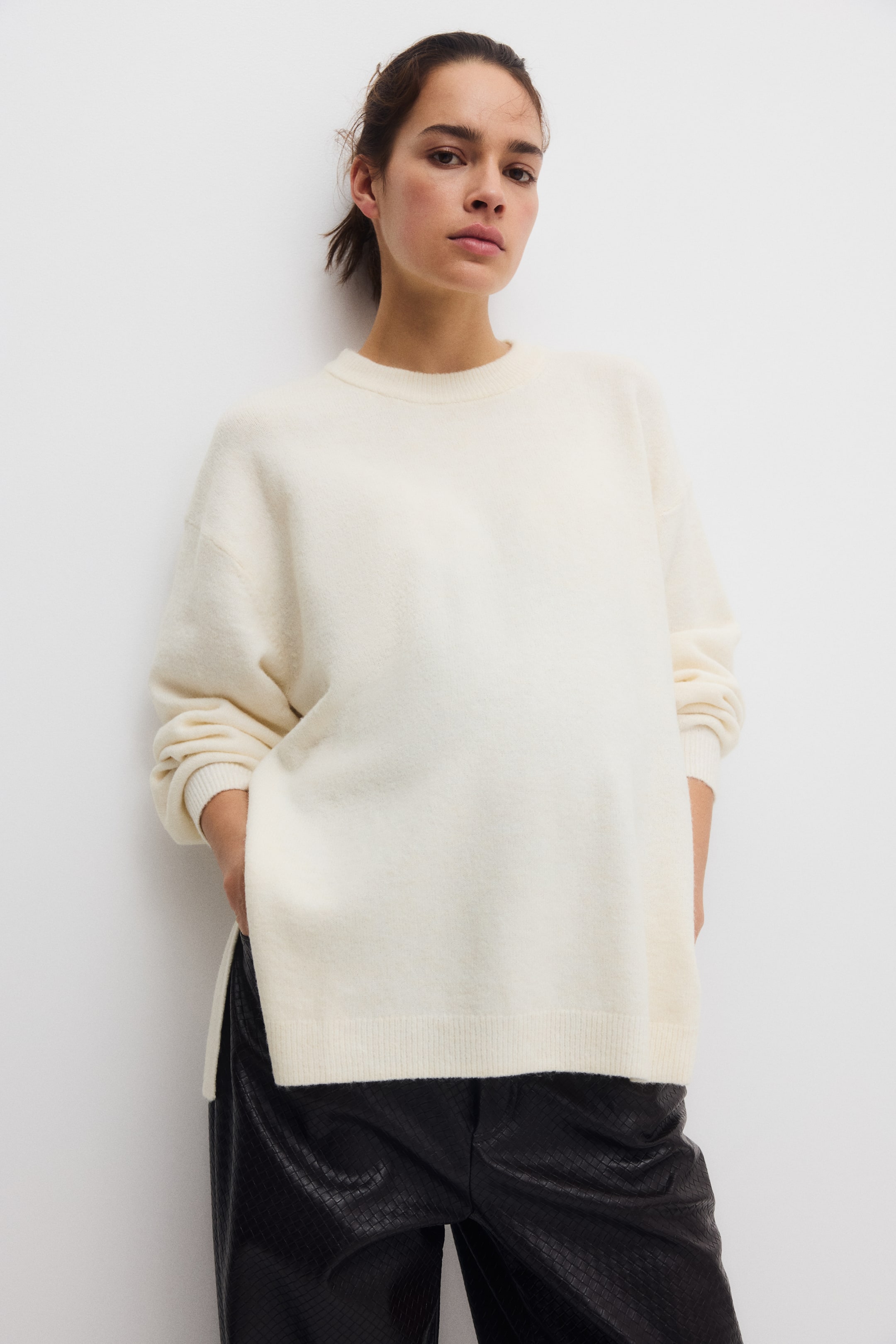 View larger image: MAMA Slit-Hem Sweater - Cream - Ladies | H&M US 1