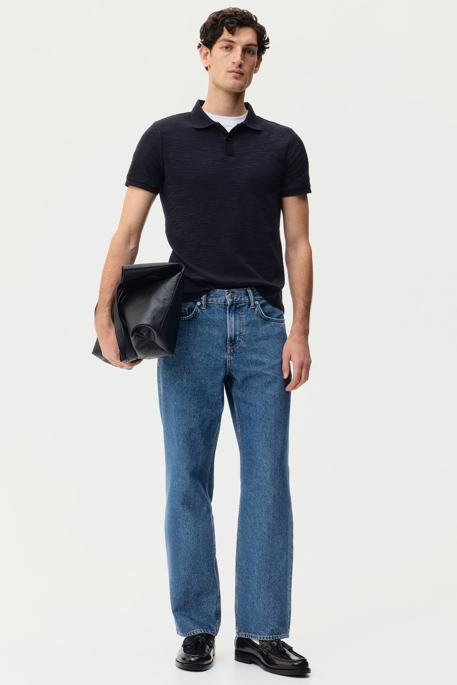 חולצת פולו מסריג ז'קארד Slim Fit - כחול כהה - 3