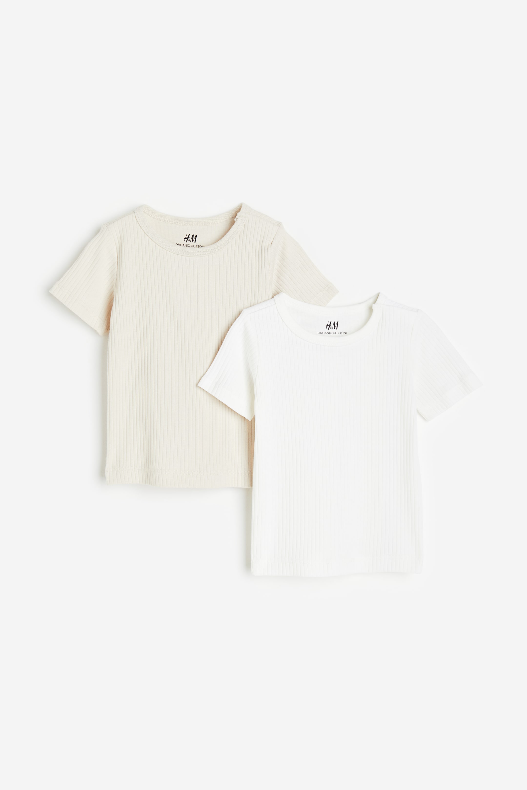 View larger image: 2-pack ribbed T-shirts - Light beige/White - Kids | H&M IN 1