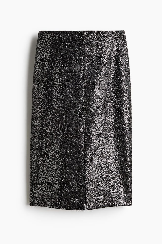 Sequined midi skirt - Black/Silver-coloured - 1