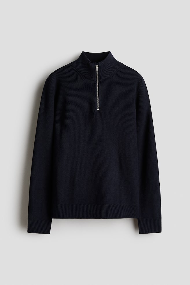 Half-Zip Sweater - Navy blue/Light beige - 1