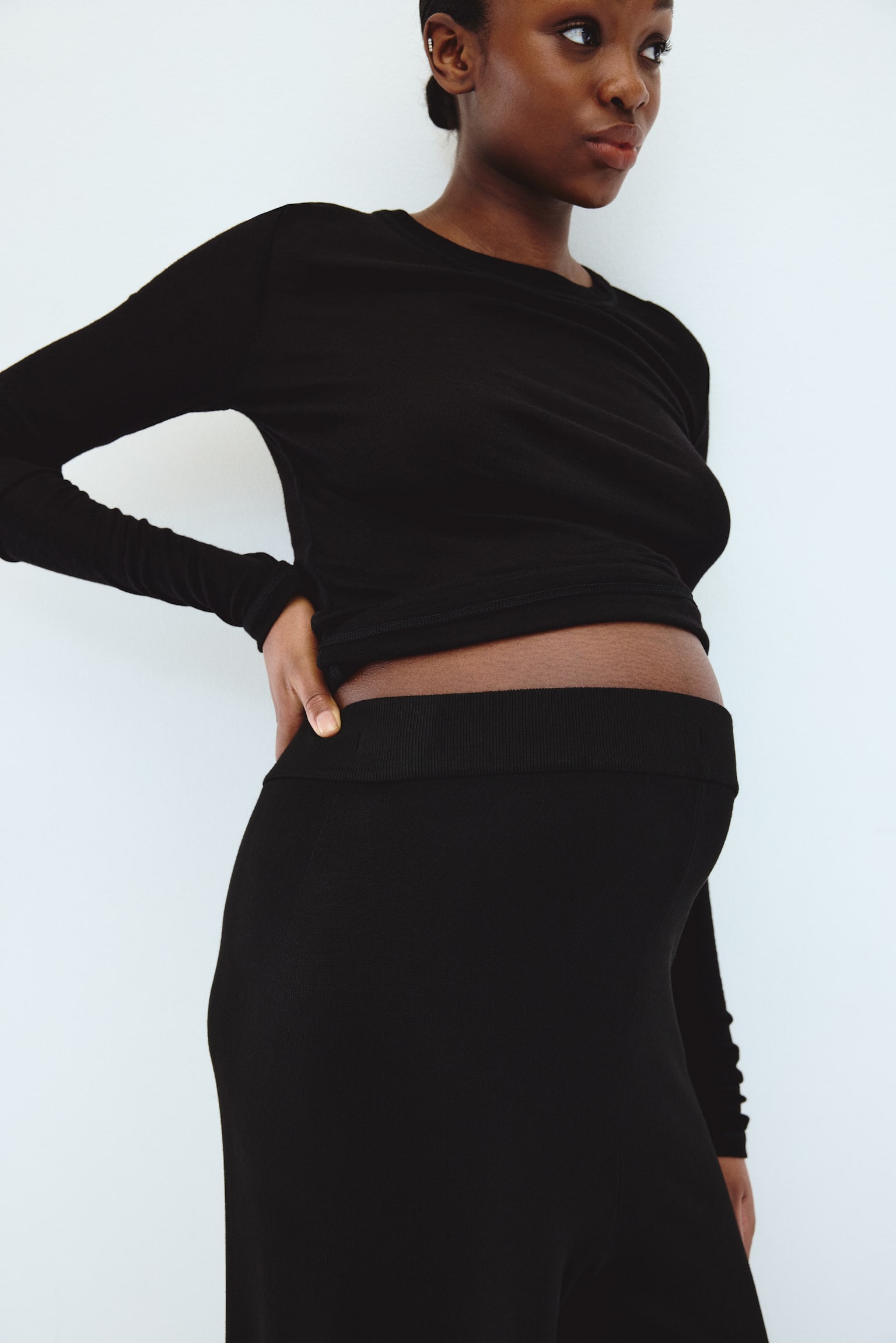 MAMA Knitted trousers - Black/Light beige marl - 5