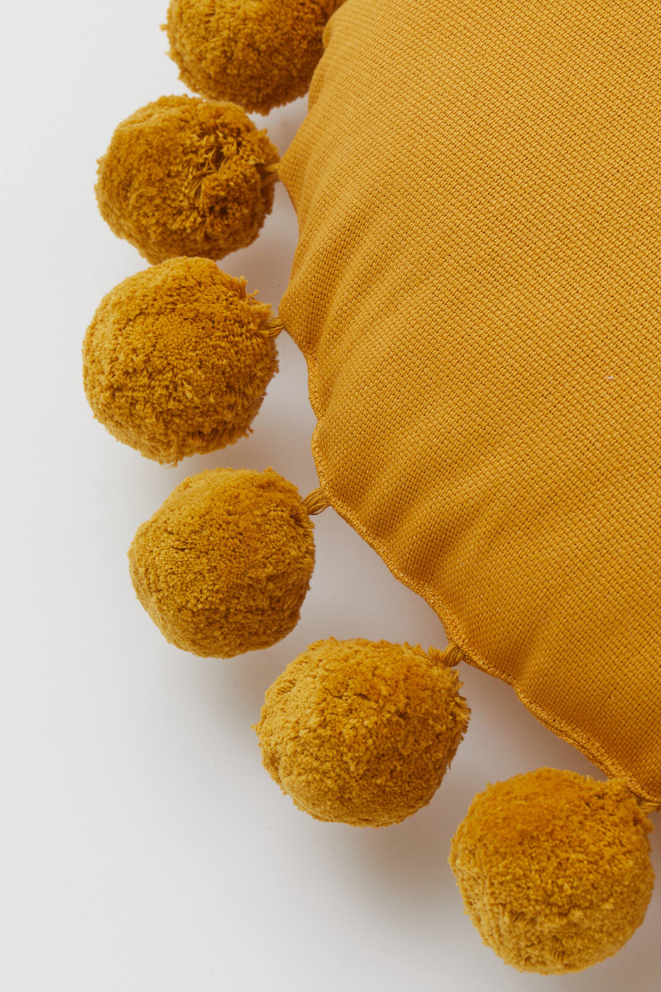 Round cushion with pompoms Dark yellow Home All H&M GB