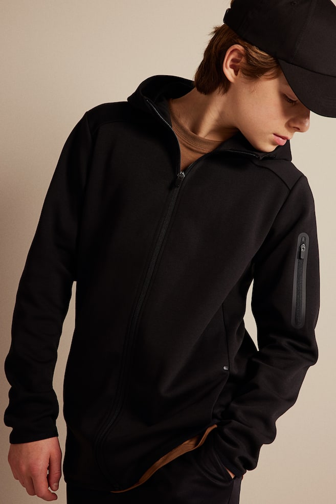 Zip-through sports hoodie - Black/Dark grey marl/Light grey marl - 5