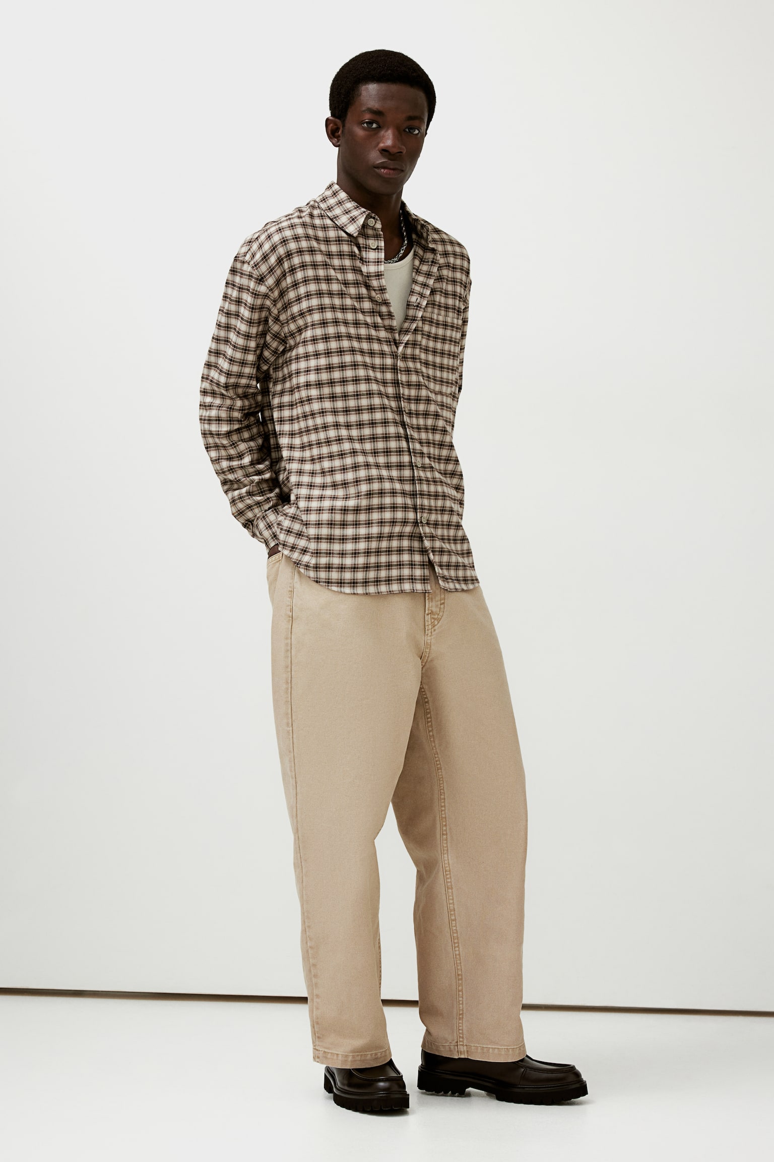 Loose Fit Shirt - Beige/Checked/Dark blue/Checked/Grey/Checked/Dark brown/Checked/Black/Checked - 5