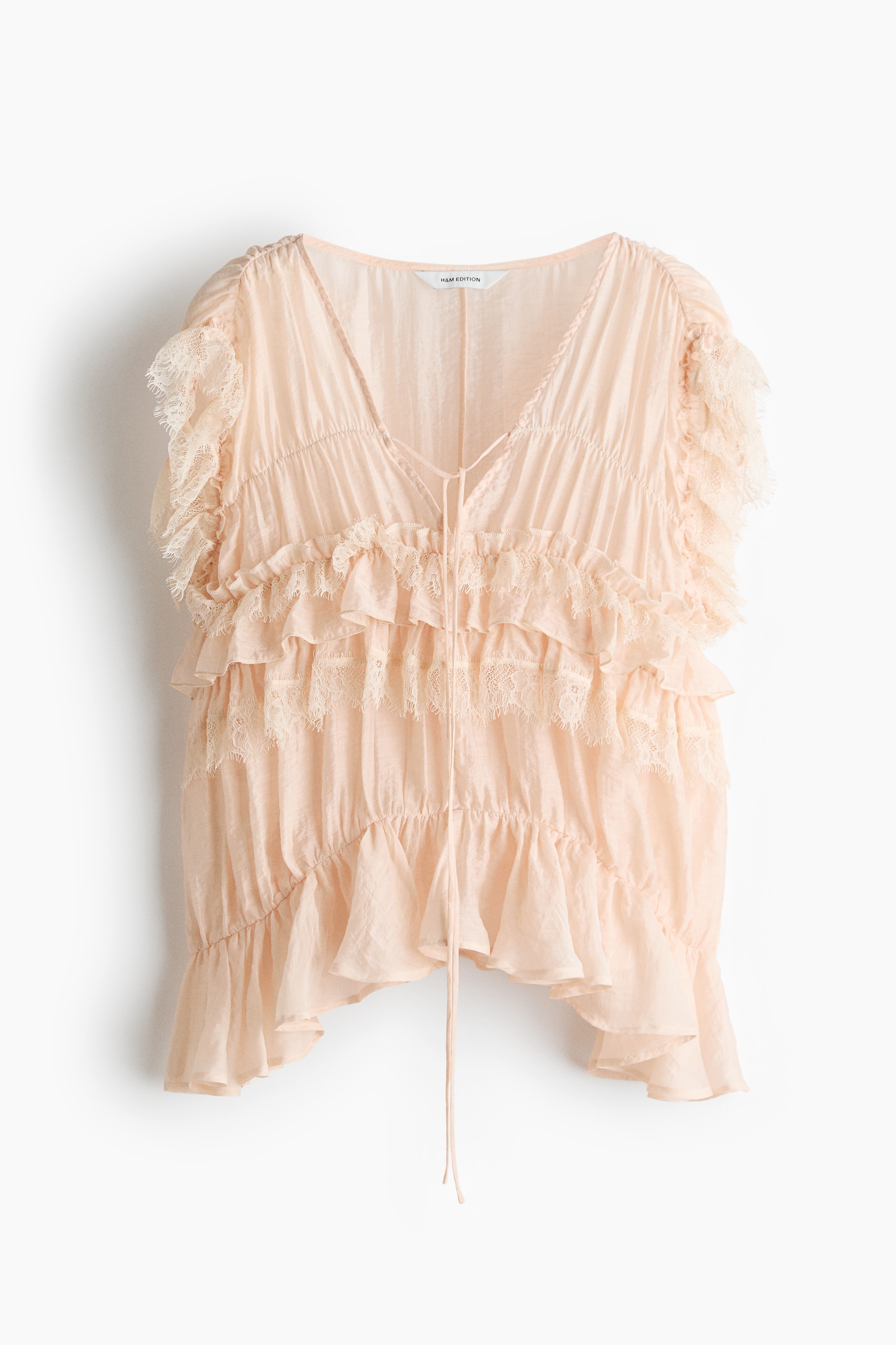 Top con ribetes de volante - Beige claro/Rojo ladrillo
