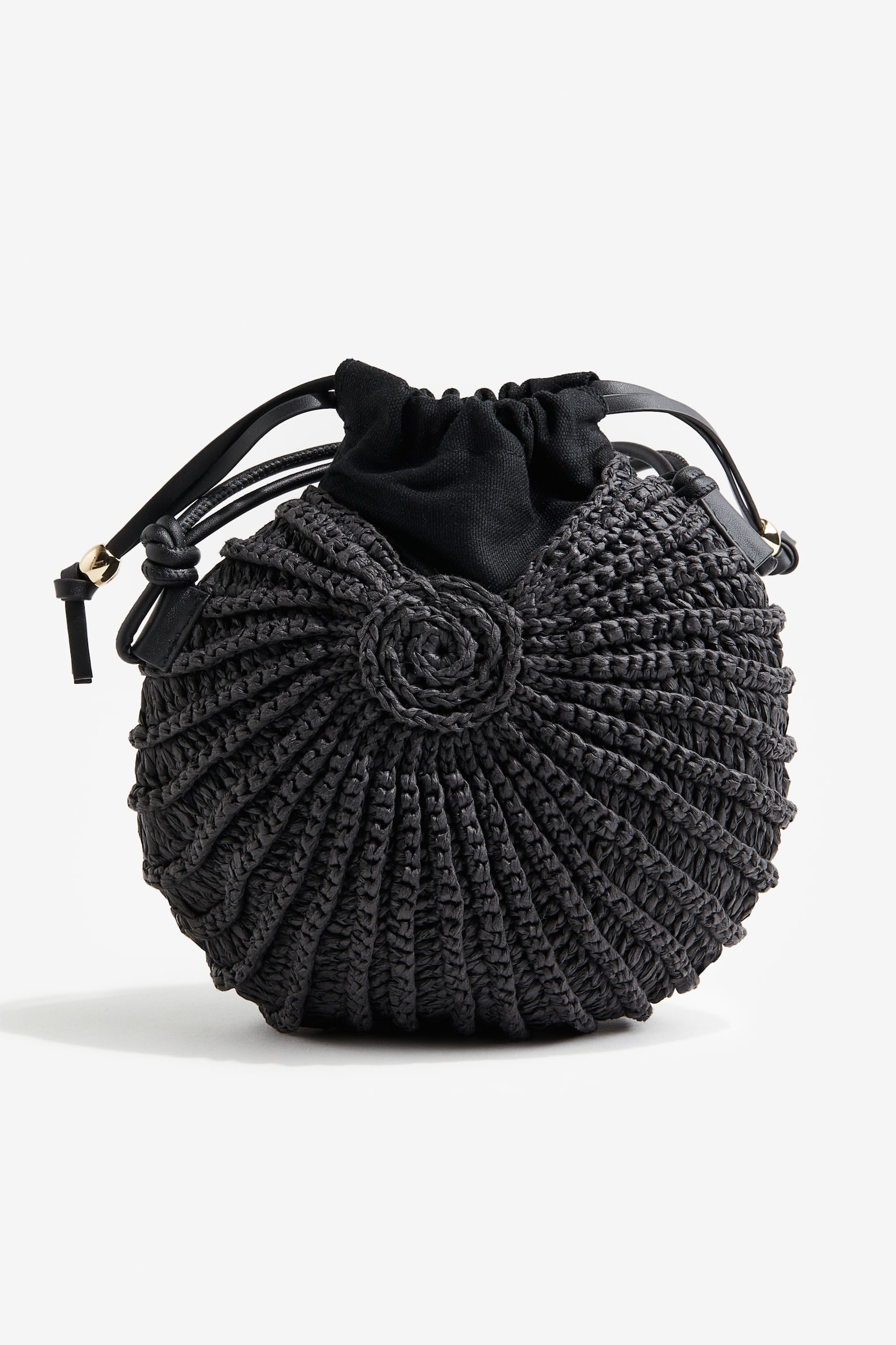 Shell Shaped Straw Bag - Black - 4