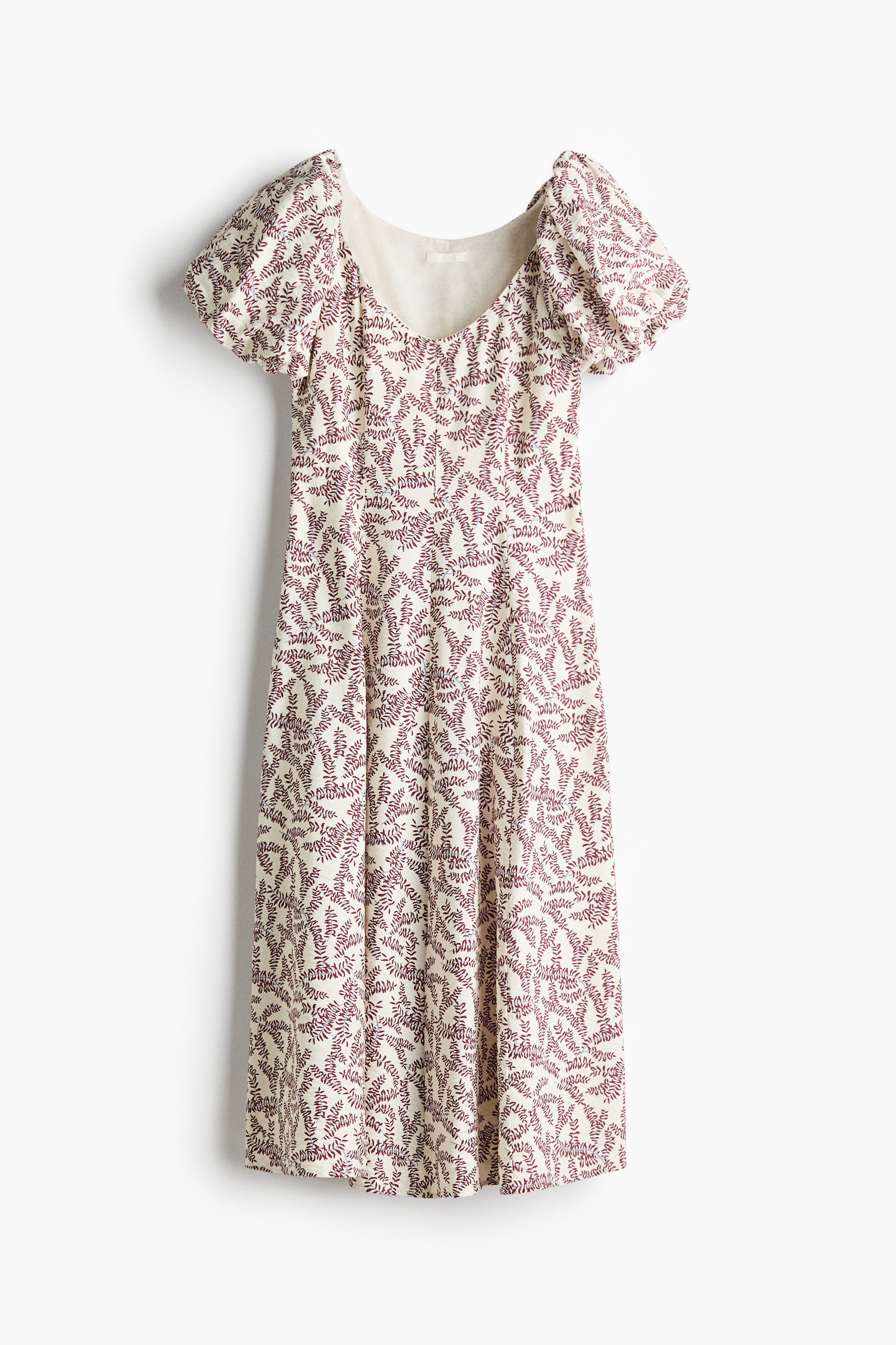 Balloon-Sleeved Dress - Cream/patterned/Red