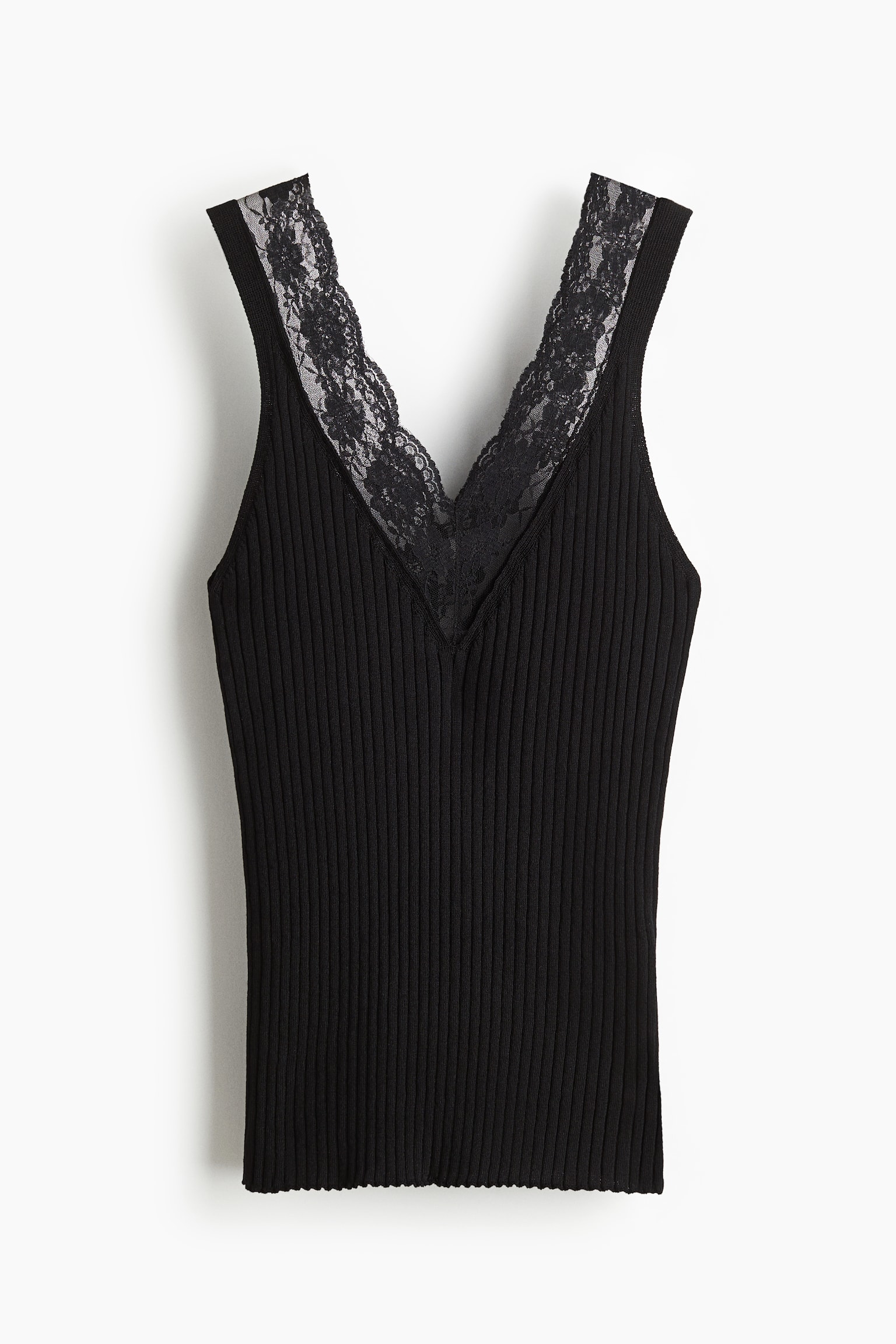 Женский топ H&M Lace-Trimmed Tank Top, цвет: Чёрный — фото 1