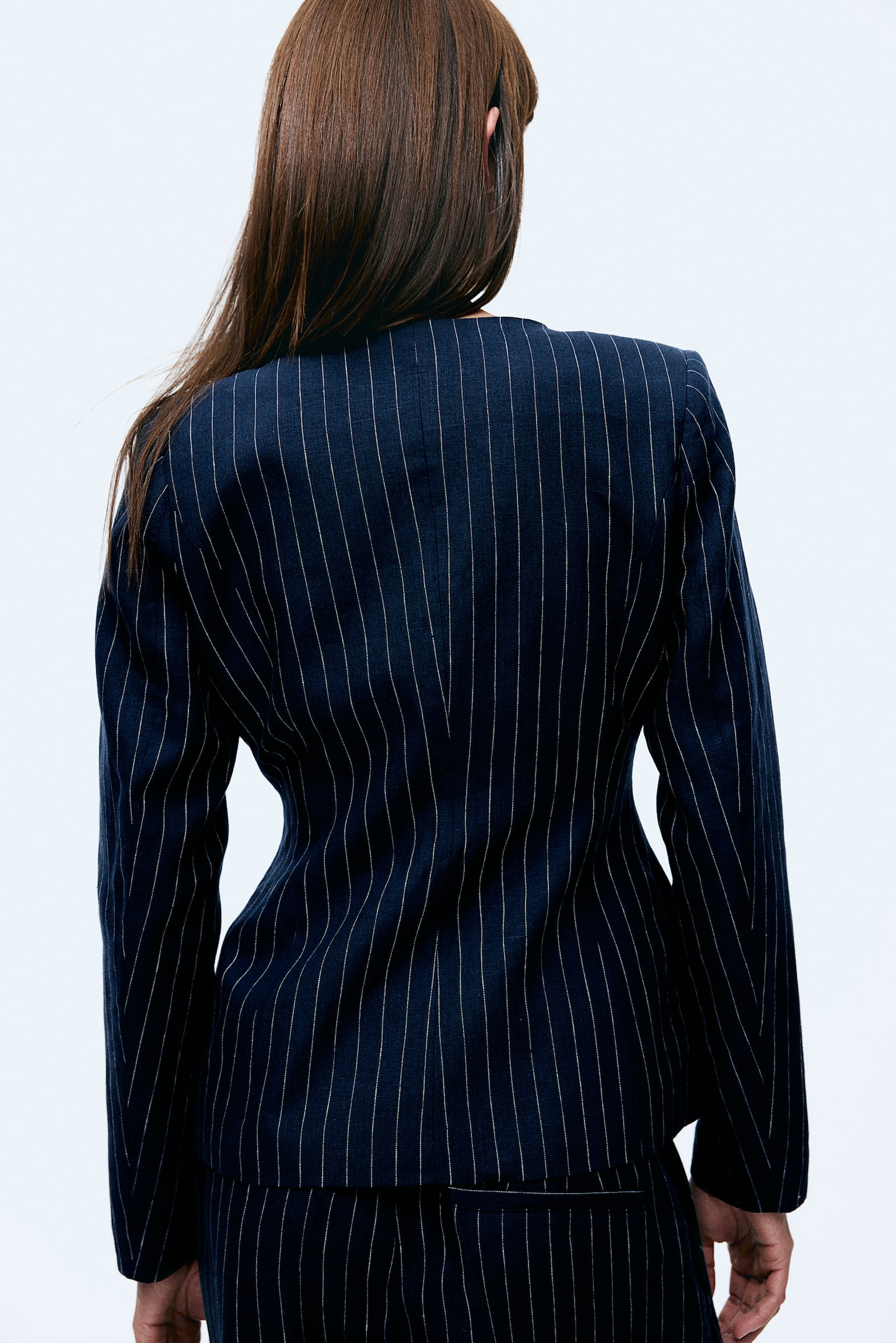 Waisted Linen Blazer - Navy blue/Pinstripe - 7