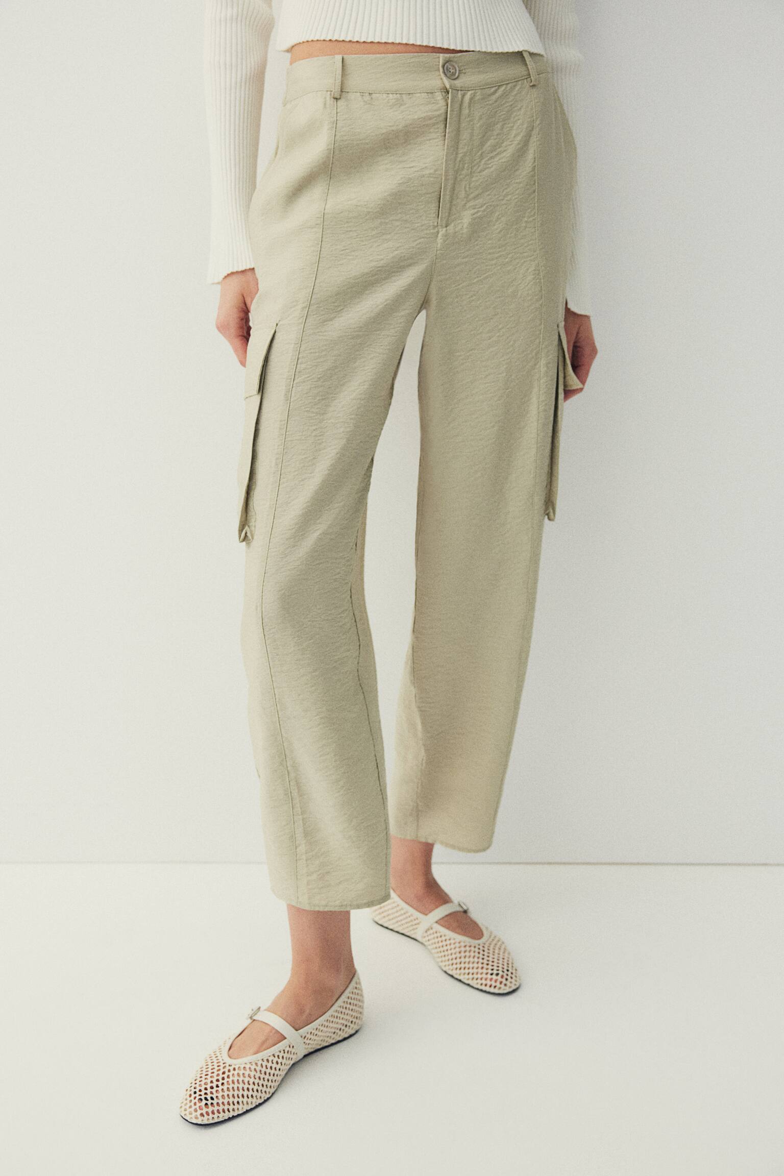 Cargo trousers - Light khaki green/White - 3