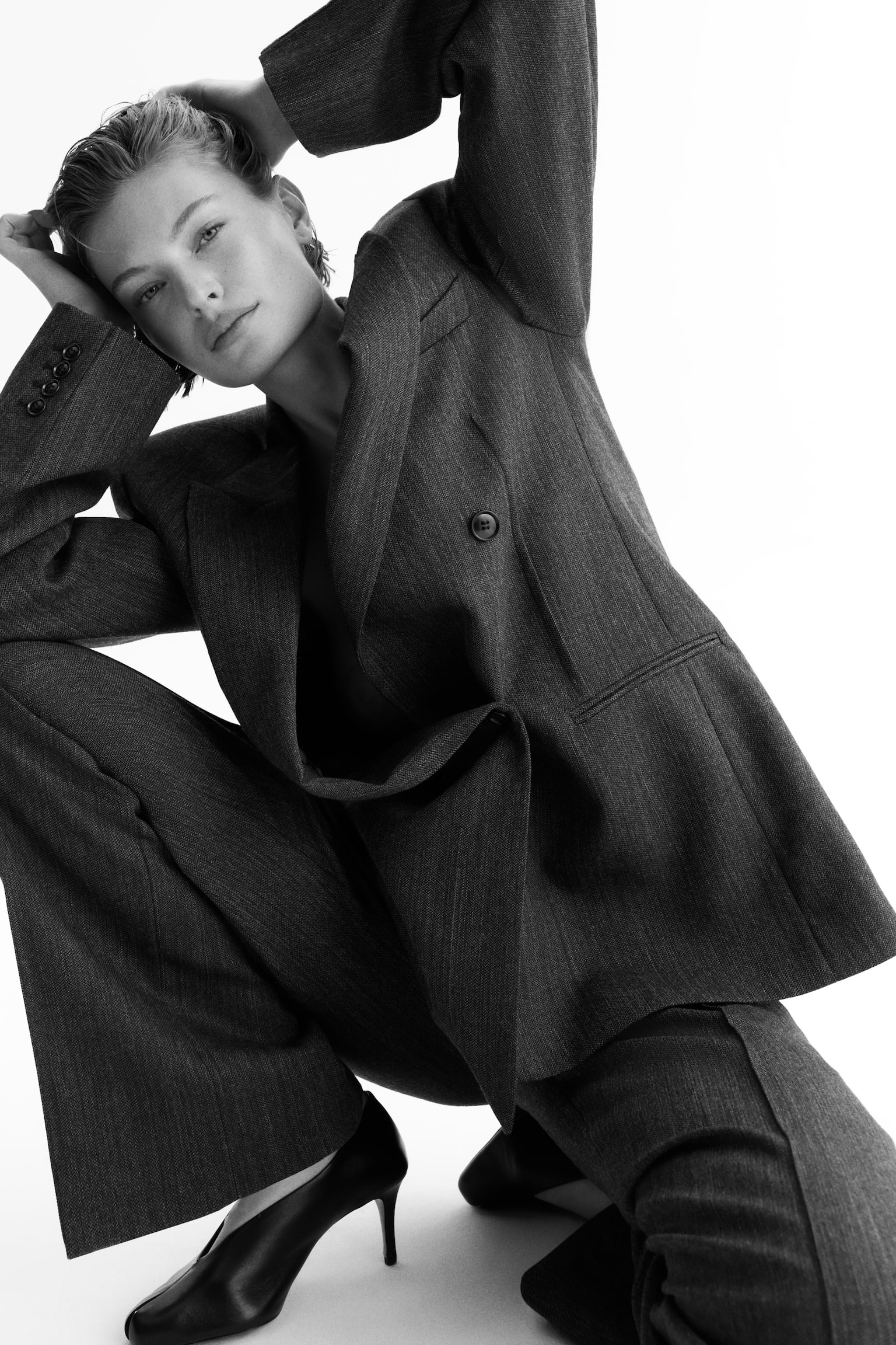 ダブルブレスト ウールブレザー - ダークグレー - 8