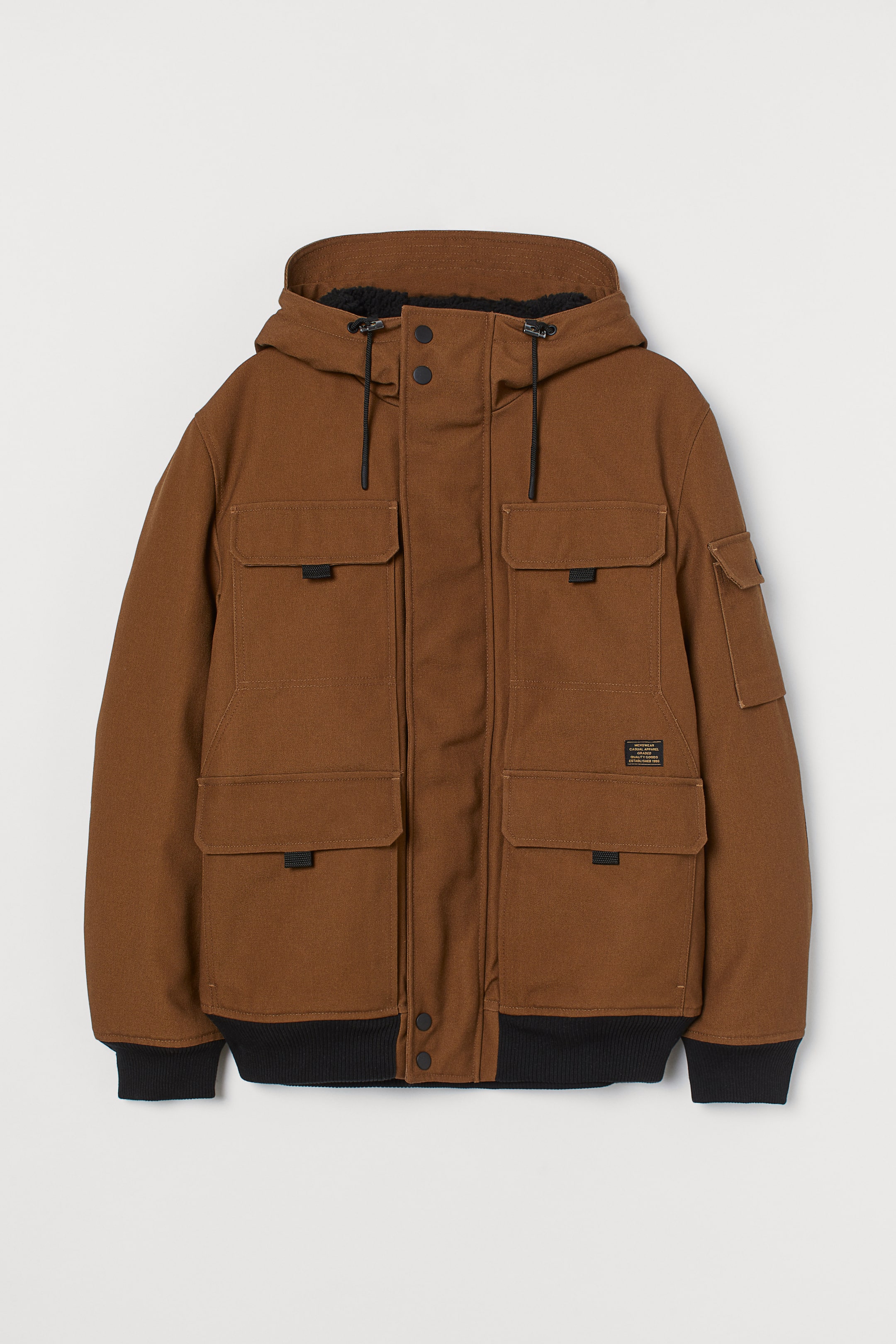 Men's Hooded Solid Brown Padded Jacket