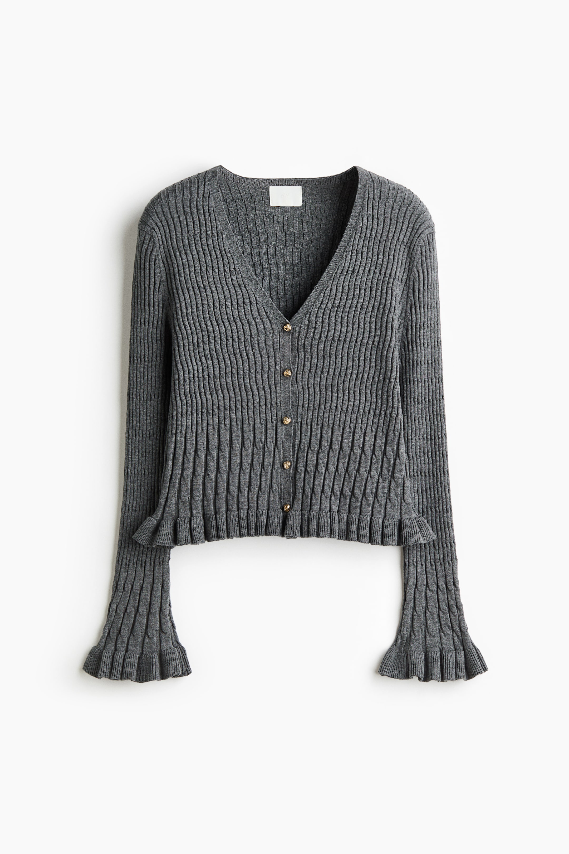 View larger image: Frill-trimmed V-neck cardigan - Grey marl - Ladies | H&M 1