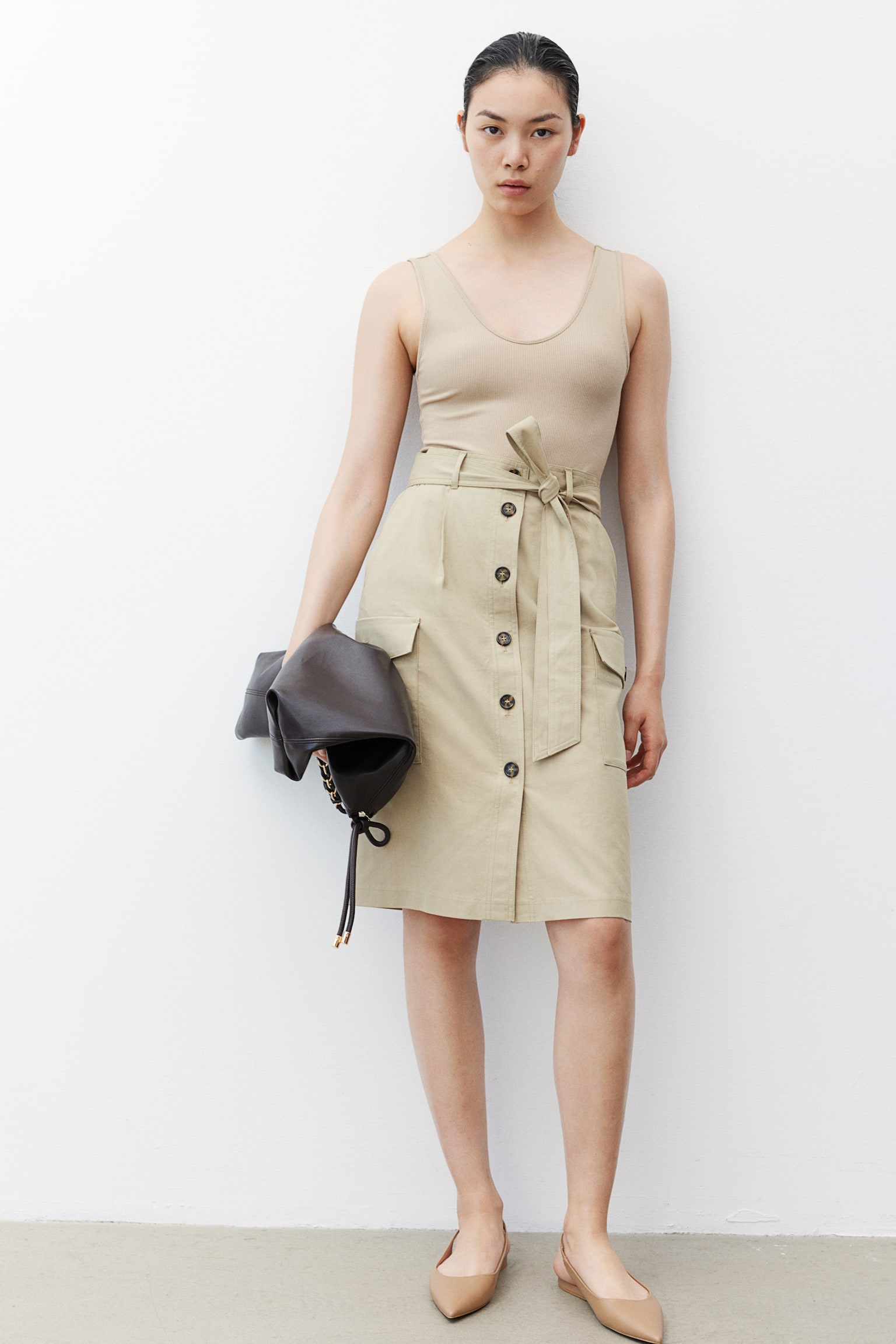 Tie Belt Cargo Skirt - Beige - 1