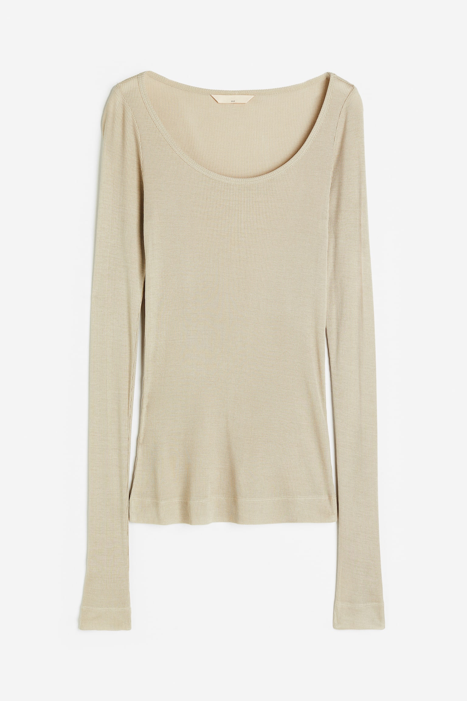 Rib Silk Top - Light beige/Black - 1