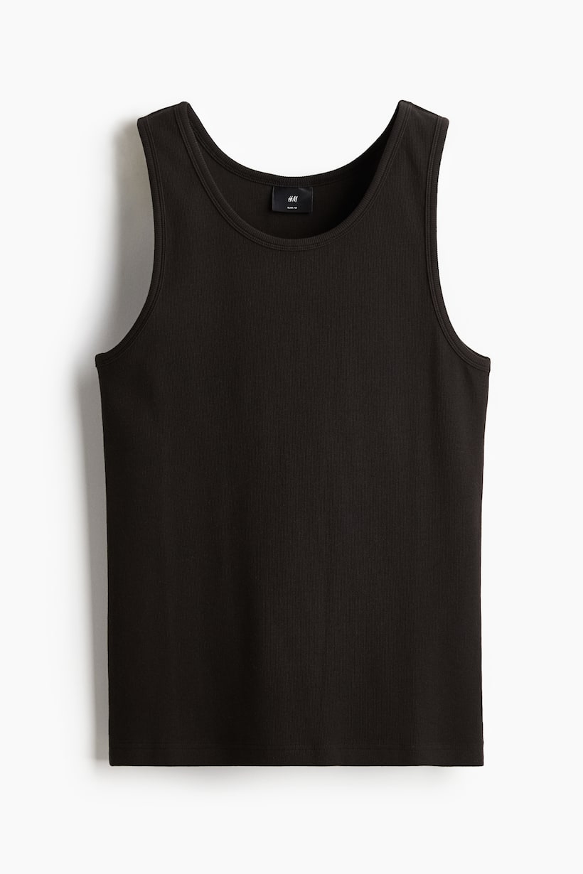 Slim Fit Ribbed Tank Top - Black - Men | H&M US