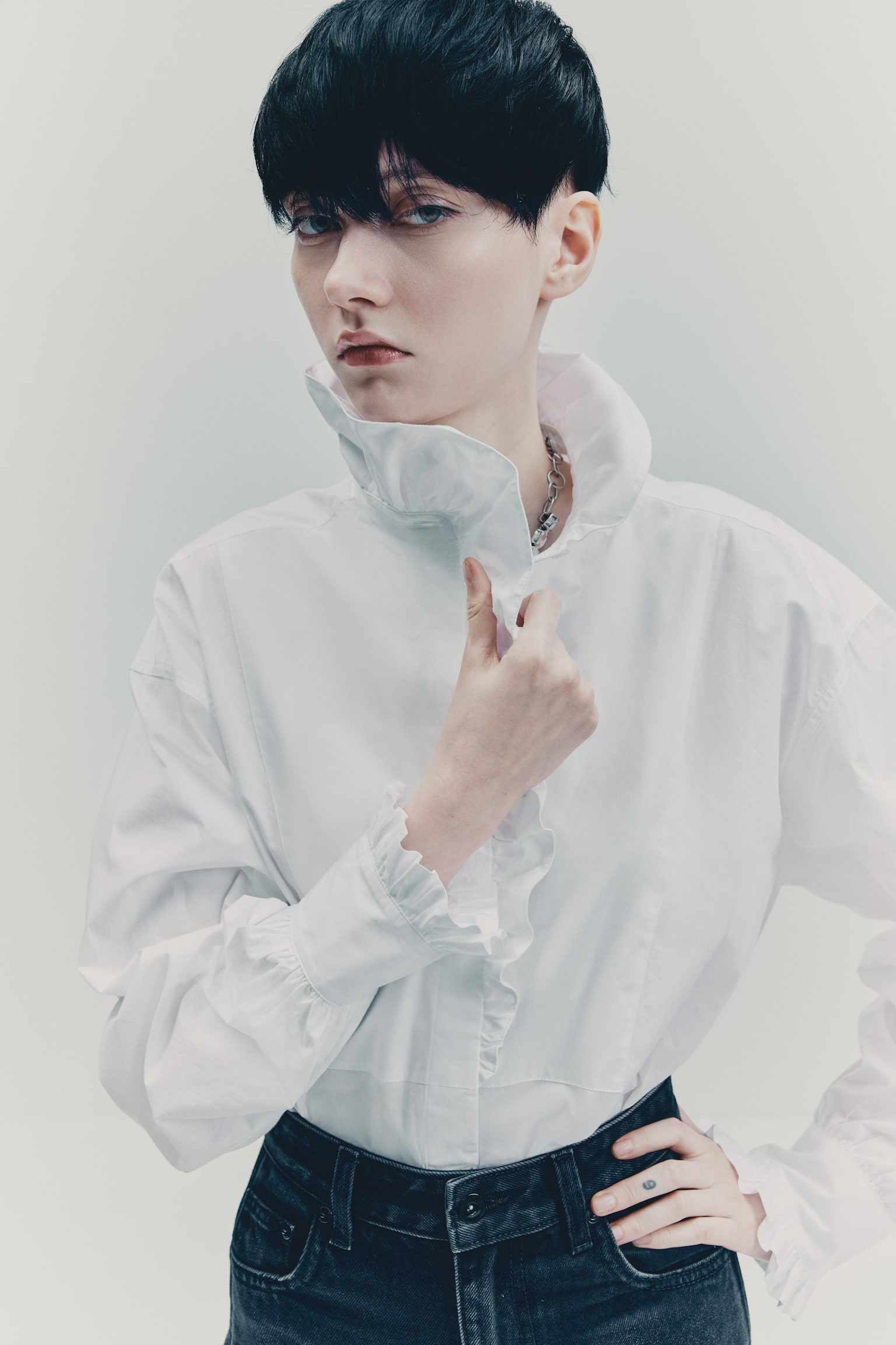 Frill-trimmed cotton shirt - White - 1