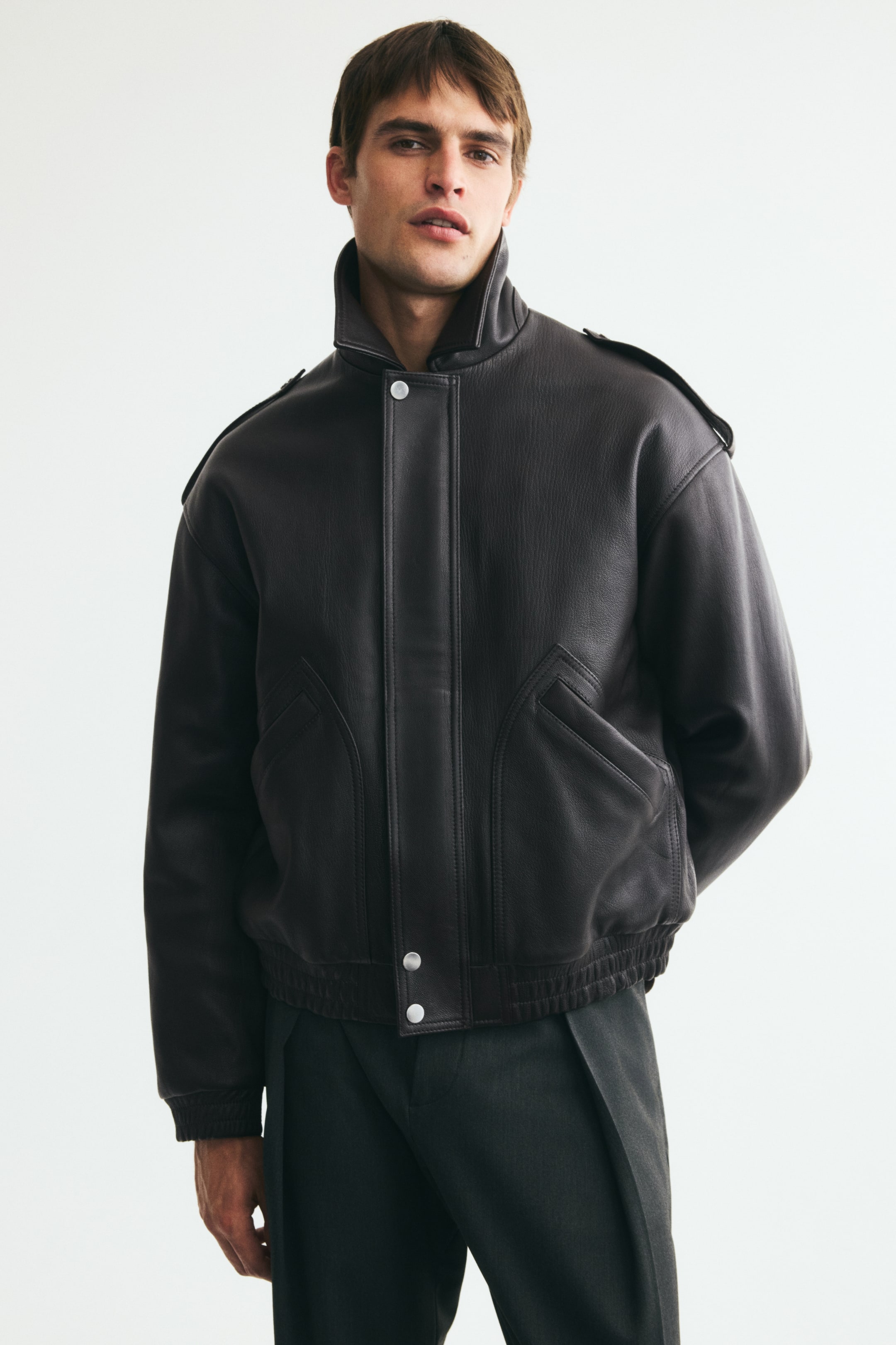 View larger image: Leather blouson jacket - Dark brown - Men | H&M 1