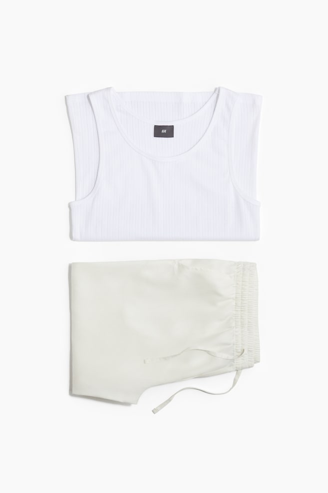 Pajama Tank Top and Pants - White - 1